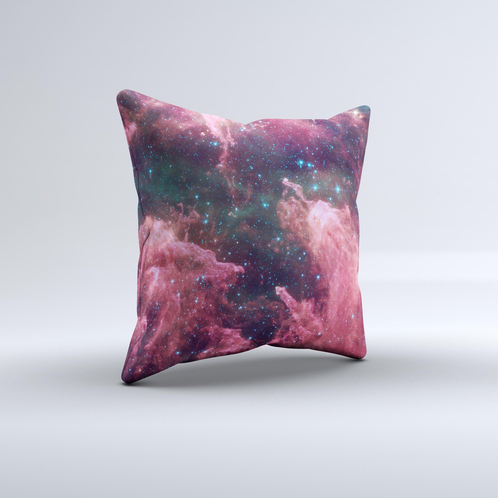 The Crimson Nebula ink-Fuzed Decorative Throw Pillow featuring vibrant colors and a unique handcrafted design, perfect for home decor.