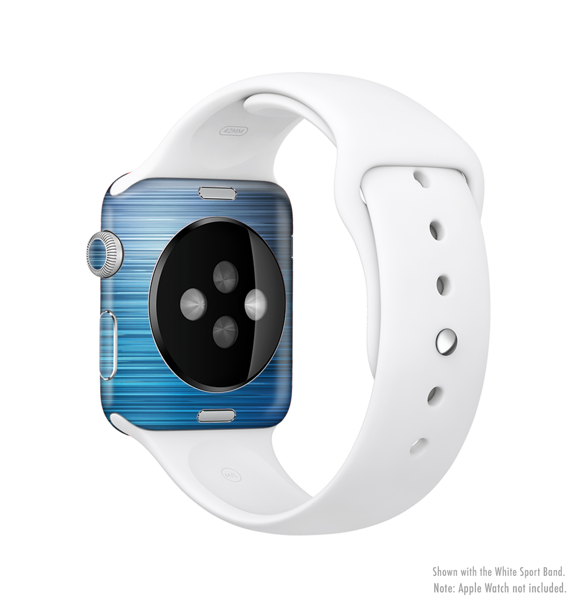 The Dark Blue Streaks Full-Body Skin Kit for Apple Watch, showcasing a sleek design with vibrant blue streaks on a watch face.