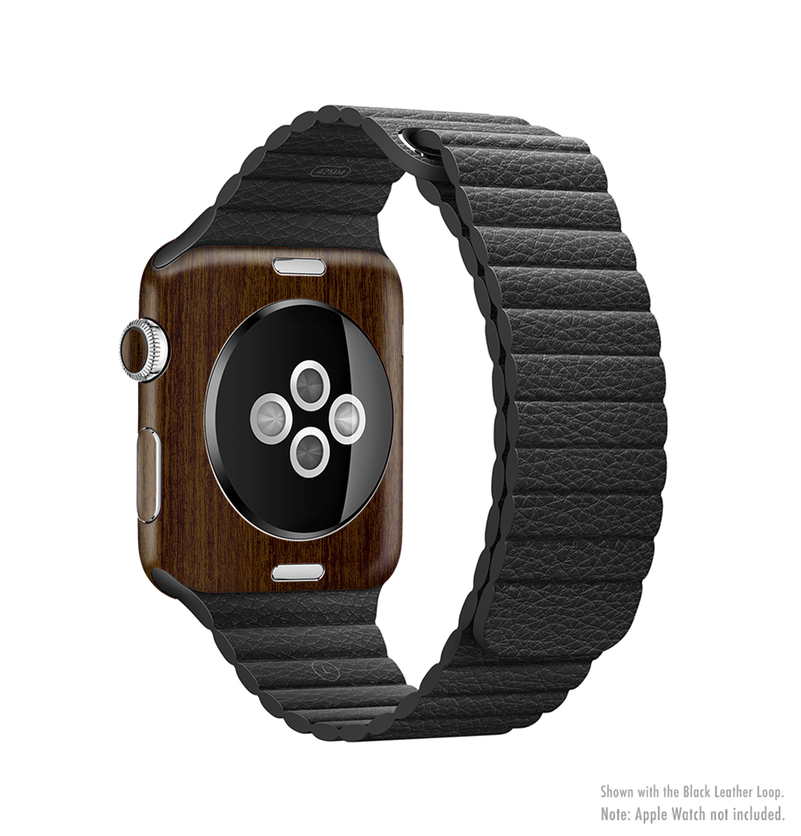 The Dark Quartered Wood Full-Body Skin Kit for Apple Watch showcasing its stylish design and premium vinyl material.
