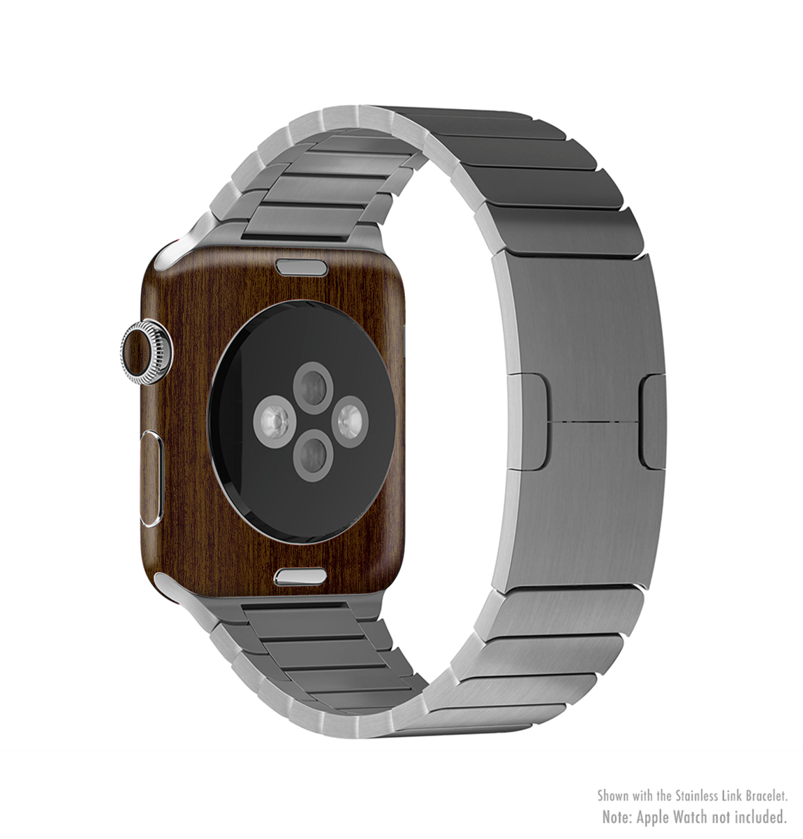 The Dark Quartered Wood Full-Body Skin Kit for Apple Watch showcasing its stylish design and premium vinyl material.