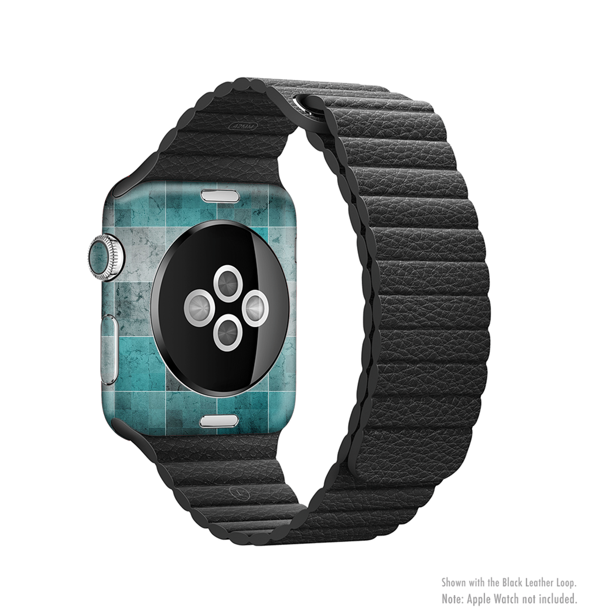 Dark teal tiled pattern full-body skin kit for Apple Watch, showcasing its stylish design and premium vinyl material.