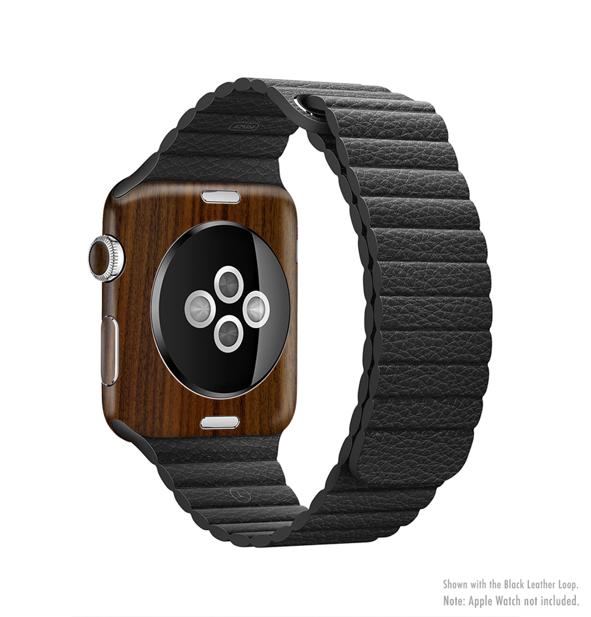 Dark Walnut Wood Full-Body Skin Kit for Apple Watch, showcasing a sleek design and premium vinyl material.