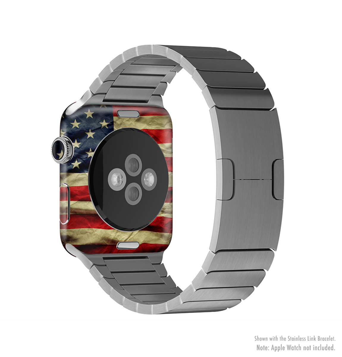 The Dark Wrinkled American Flag Full-Body Skin Kit for Apple Watch, showcasing a textured design that adds style and protection.