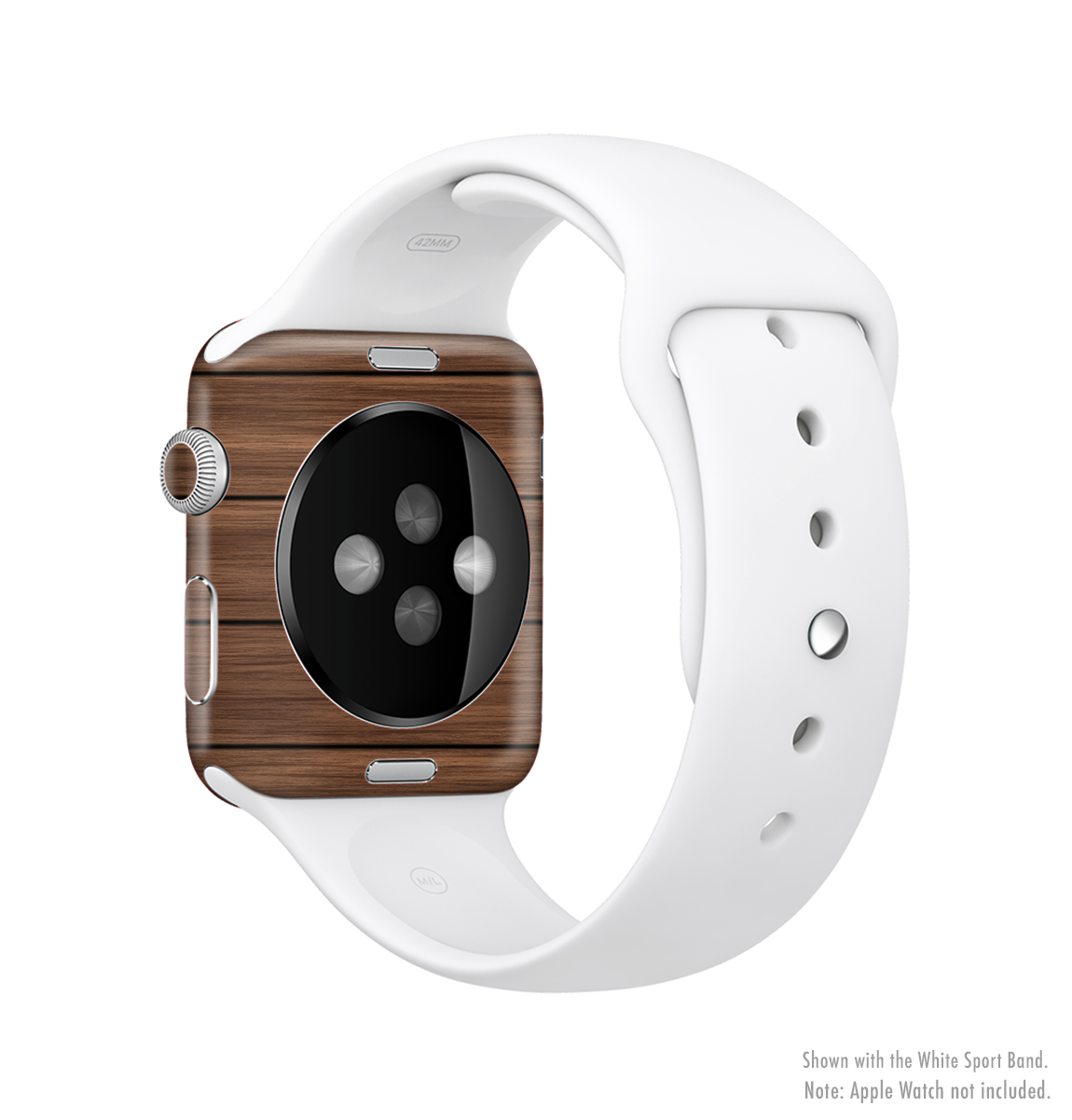 Dark-Grained Wood Planks V4 Full-Body Skin Kit for Apple Watch, showcasing a stylish wood grain design that fits perfectly on the device.