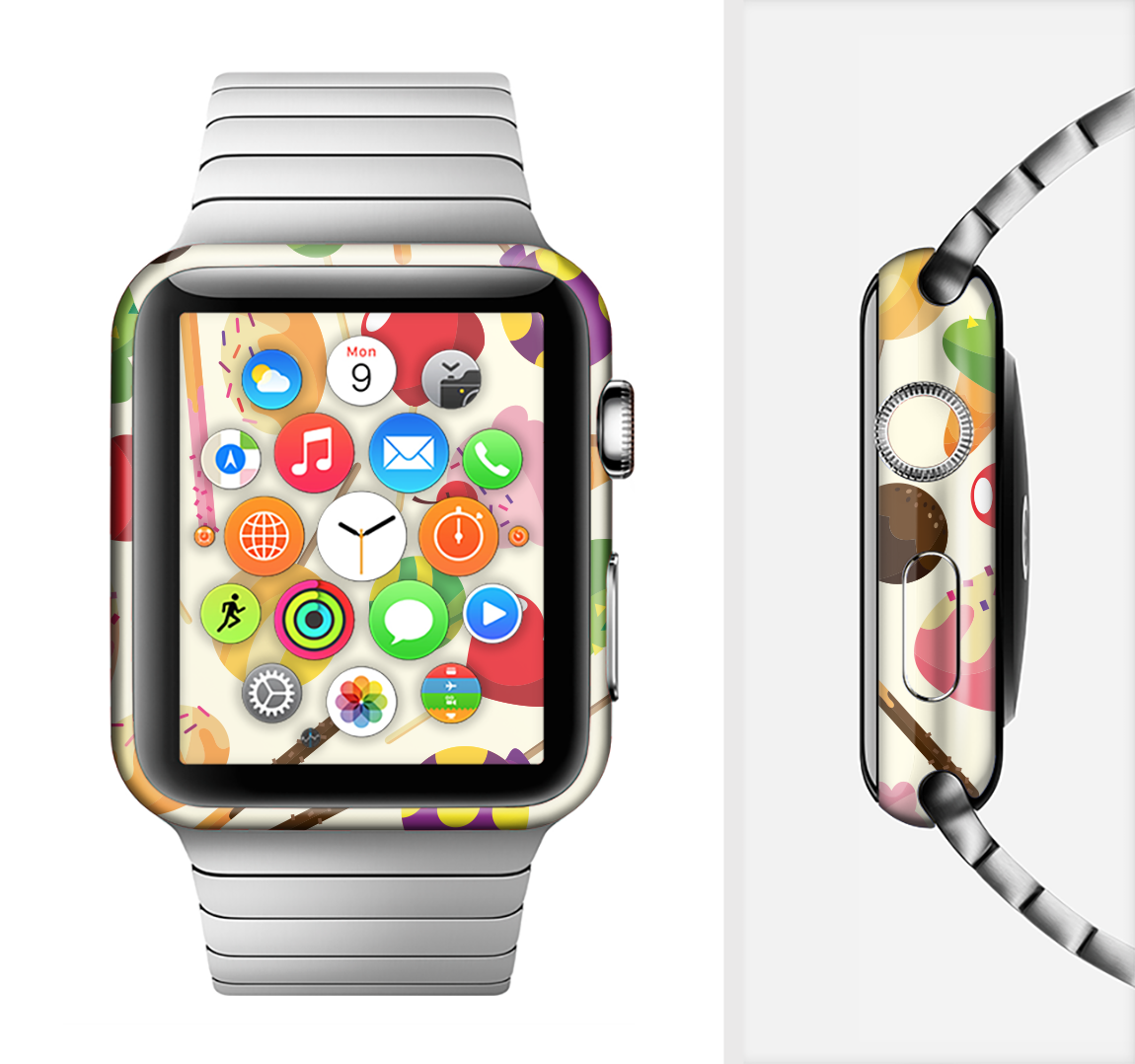 Delish Treats Color Pattern Full-Body Skin Kit for Apple Watch showcasing vibrant colors and sleek design.