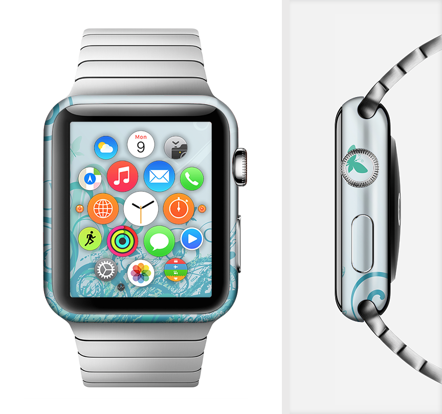 The Escaping Butterfly Floral Full-Body Skin Kit for Apple Watch featuring a vibrant floral design on premium vinyl.