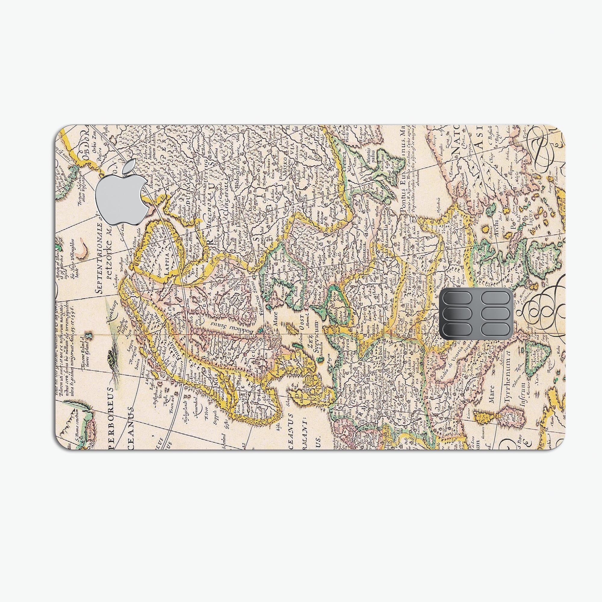 The European Map of Royalty decal skin-kit for Apple Card, showcasing a vibrant design with premium vinyl finish.