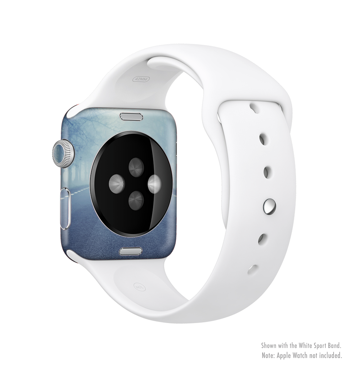 The Foggy Back Road Full-Body Skin Kit for Apple Watch showcasing its stylish design and premium vinyl material.