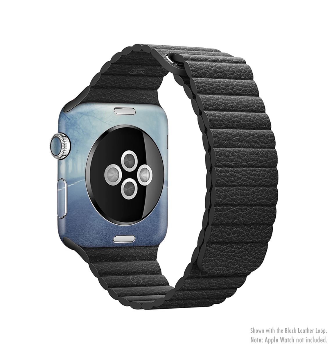 The Foggy Back Road Full-Body Skin Kit for Apple Watch showcasing its stylish design and premium vinyl material.