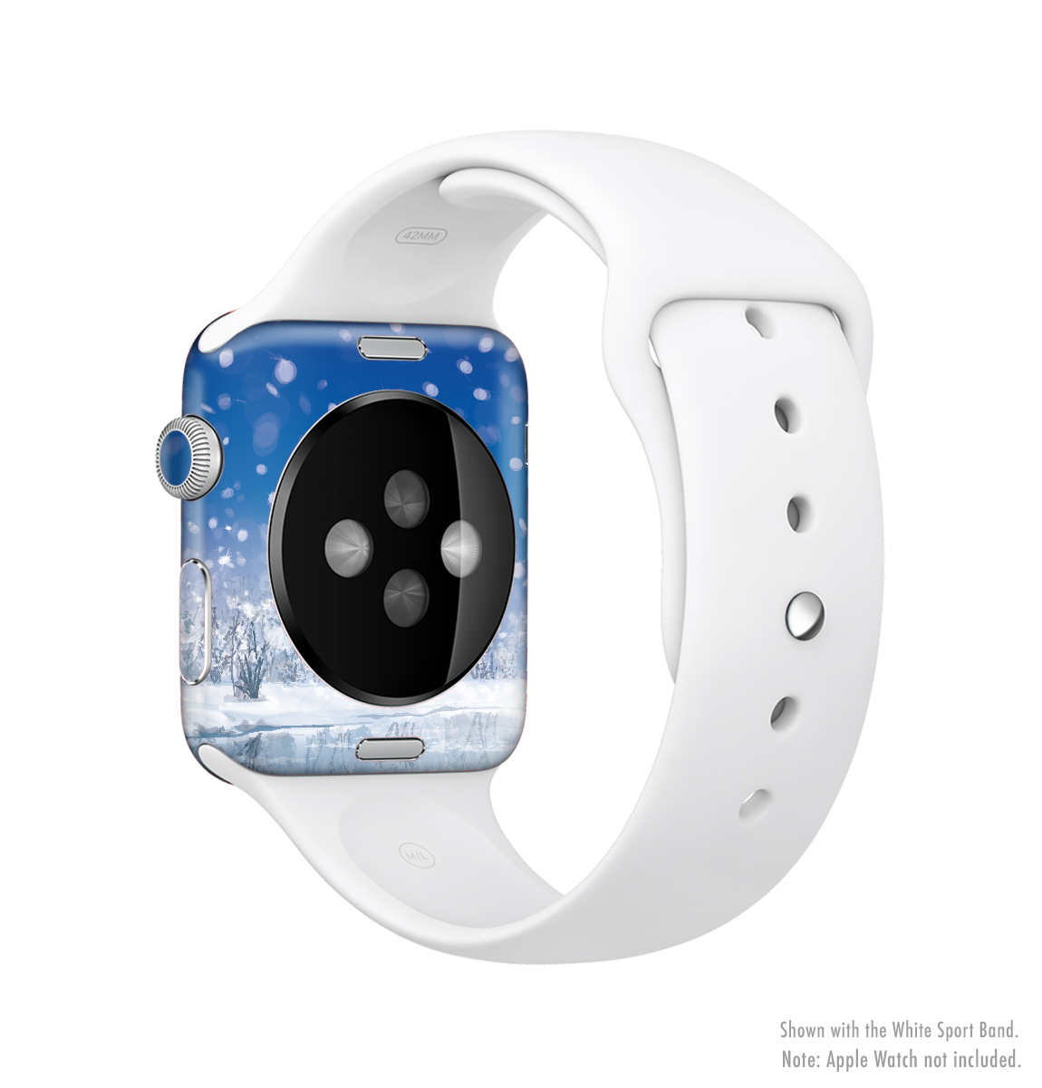 The Frozen Snowfall Pond Full-Body Skin Kit for Apple Watch showcasing a stylish design with a wrap-around fit.