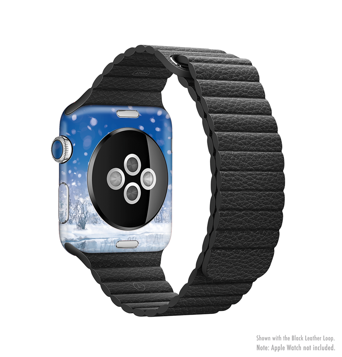 The Frozen Snowfall Pond Full-Body Skin Kit for Apple Watch showcasing a stylish design with a wrap-around fit.