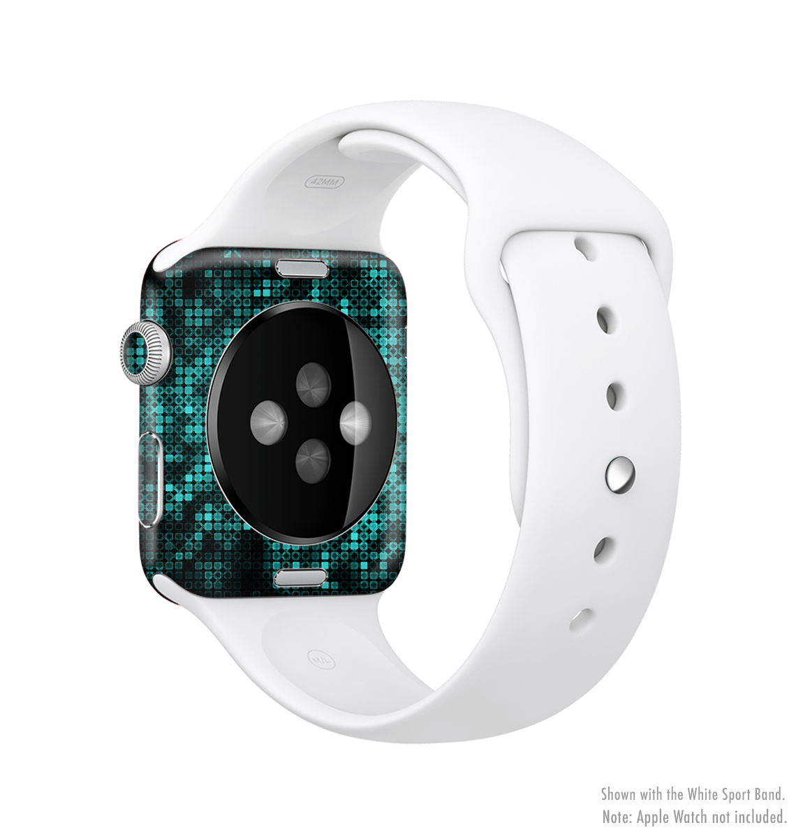 Glowing Digital Green Dots Full-Body Skin Kit for Apple Watch, showcasing vibrant green dots on a sleek vinyl surface.