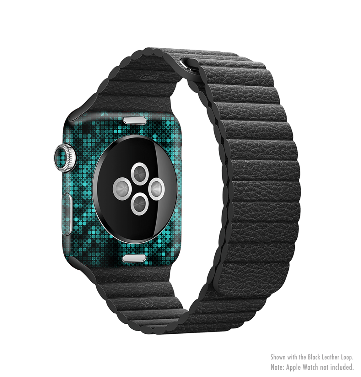 Glowing Digital Green Dots Full-Body Skin Kit for Apple Watch, showcasing vibrant green dots on a sleek vinyl surface.