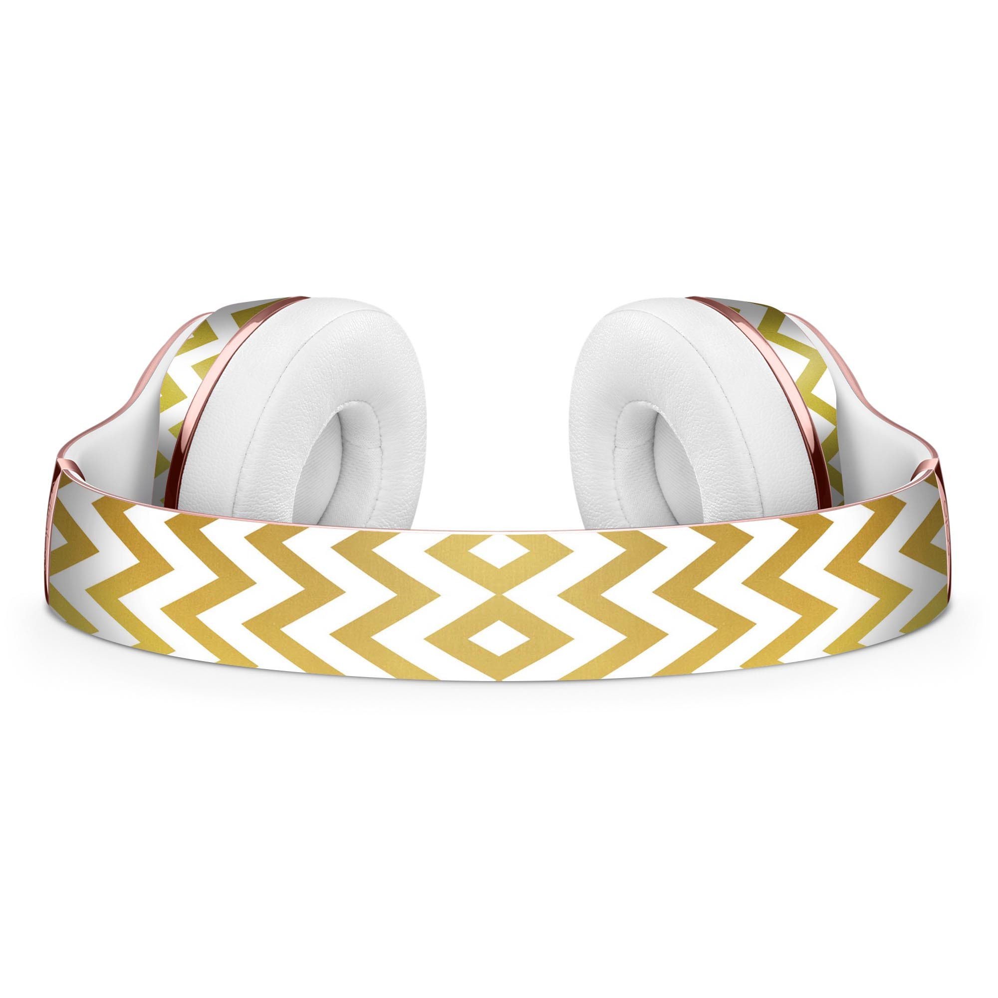 Gold and white chevron pattern skin kit for Beats by Dre Solo 3 Wireless Headphones, showcasing stylish design and premium vinyl material.