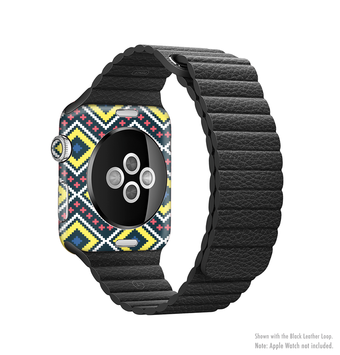Gold and black vector plaid skin kit for Apple Watch, showcasing its stylish design and premium vinyl material.