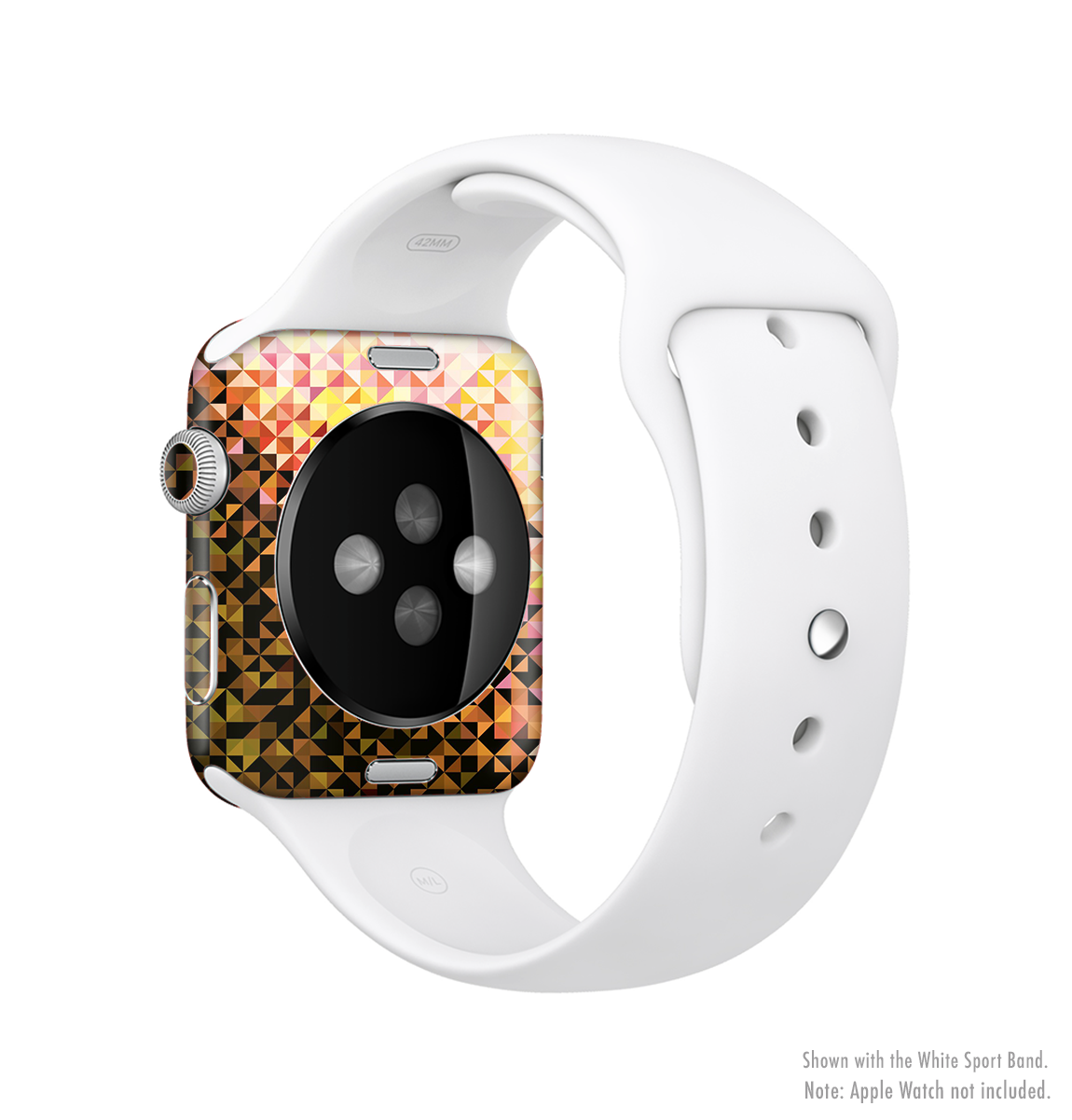 The Golden Abstract Tiled Full-Body Skin Kit for Apple Watch, showcasing a vibrant golden abstract design on a sleek watch.