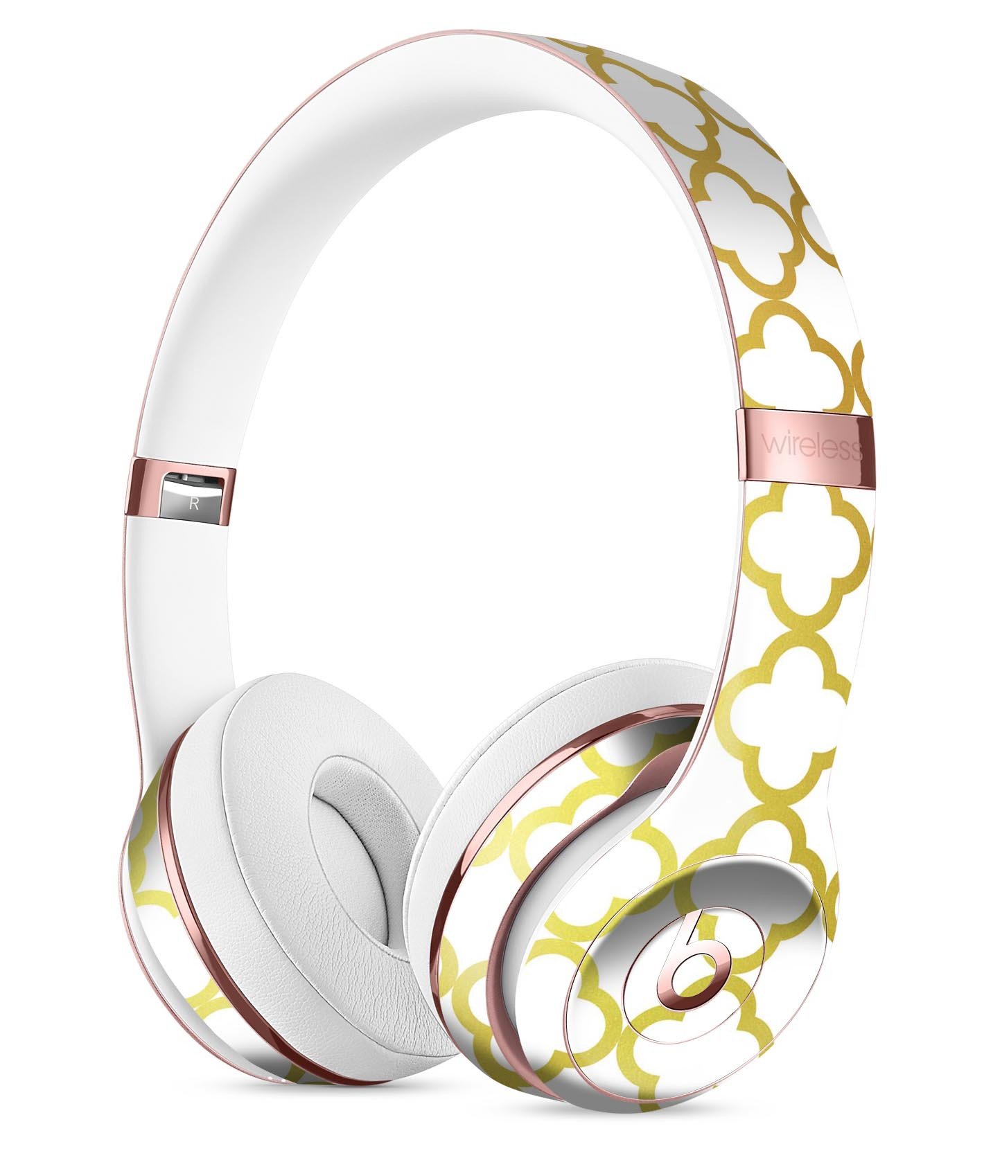 Golden Moroccan Pattern Full-Body Skin Kit for Beats by Dre Solo 3 Wireless Headphones, showcasing intricate design and premium vinyl material.