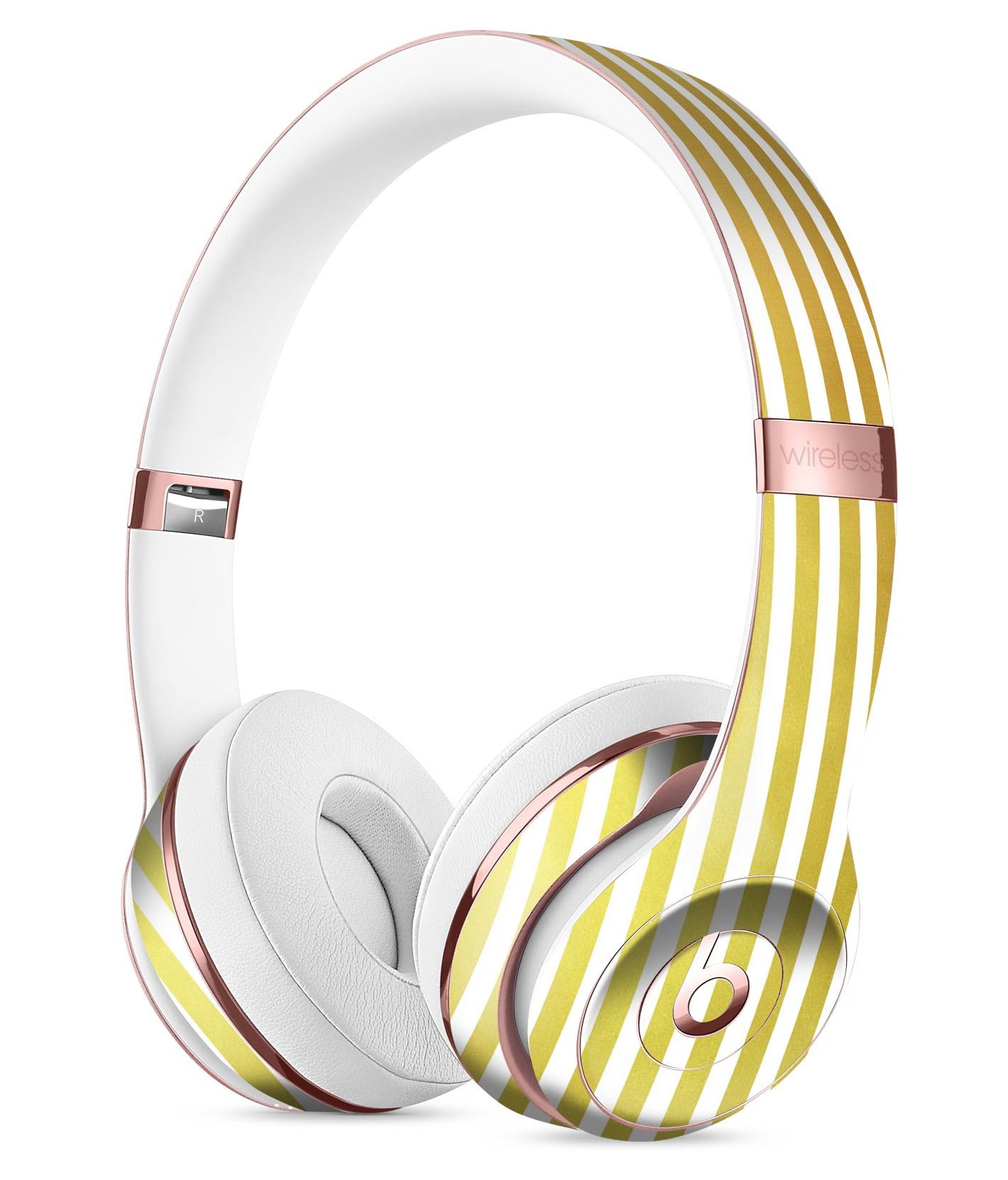 Golden Vertical Stripes Full-Body Skin Kit for Beats by Dre Solo 3 Wireless Headphones, showcasing stylish design and premium vinyl material.