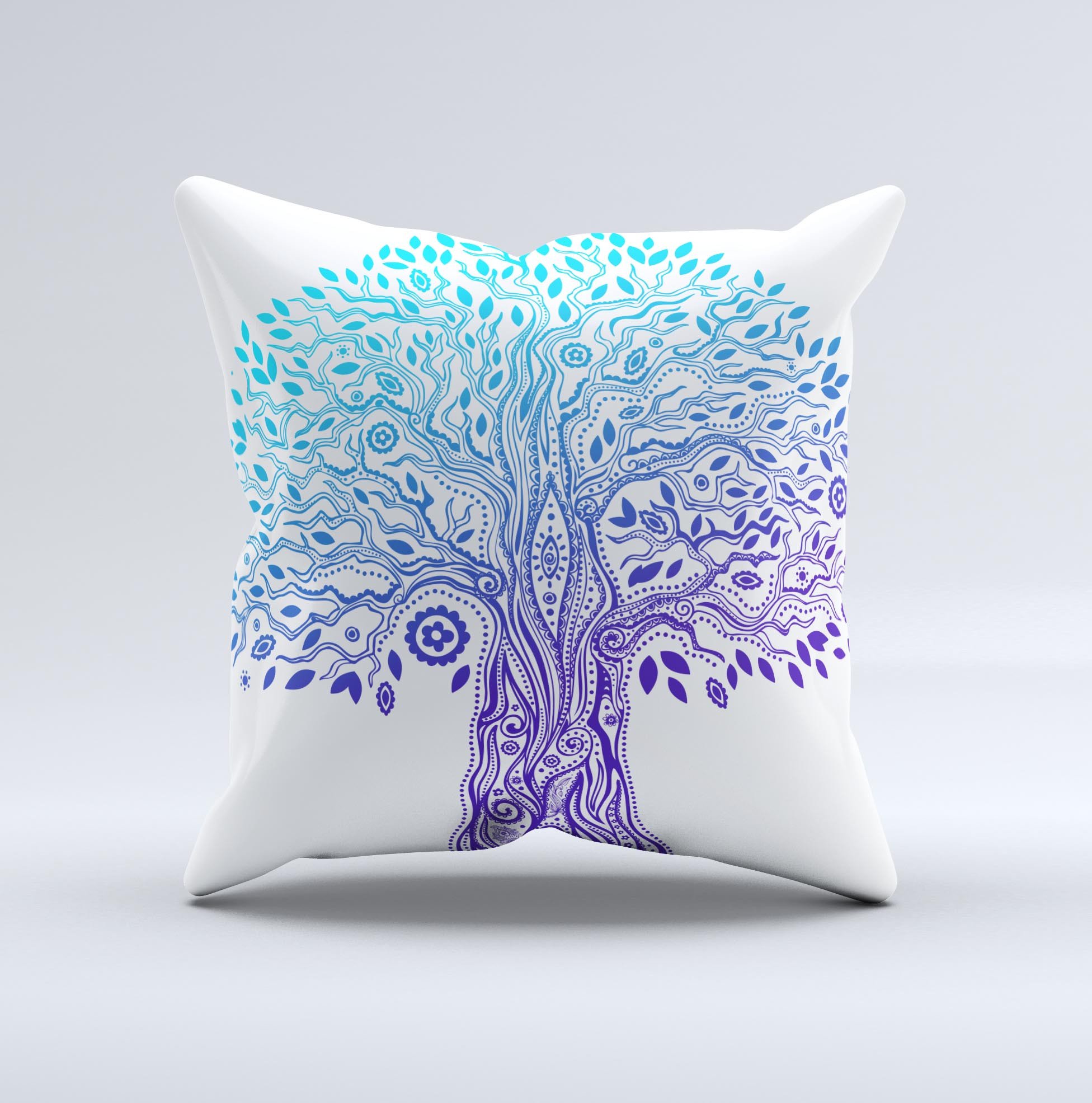 Gradiated Tree of Life ink-Fuzed Decorative Throw Pillow featuring vibrant colors and intricate design, handmade in Virginia.
