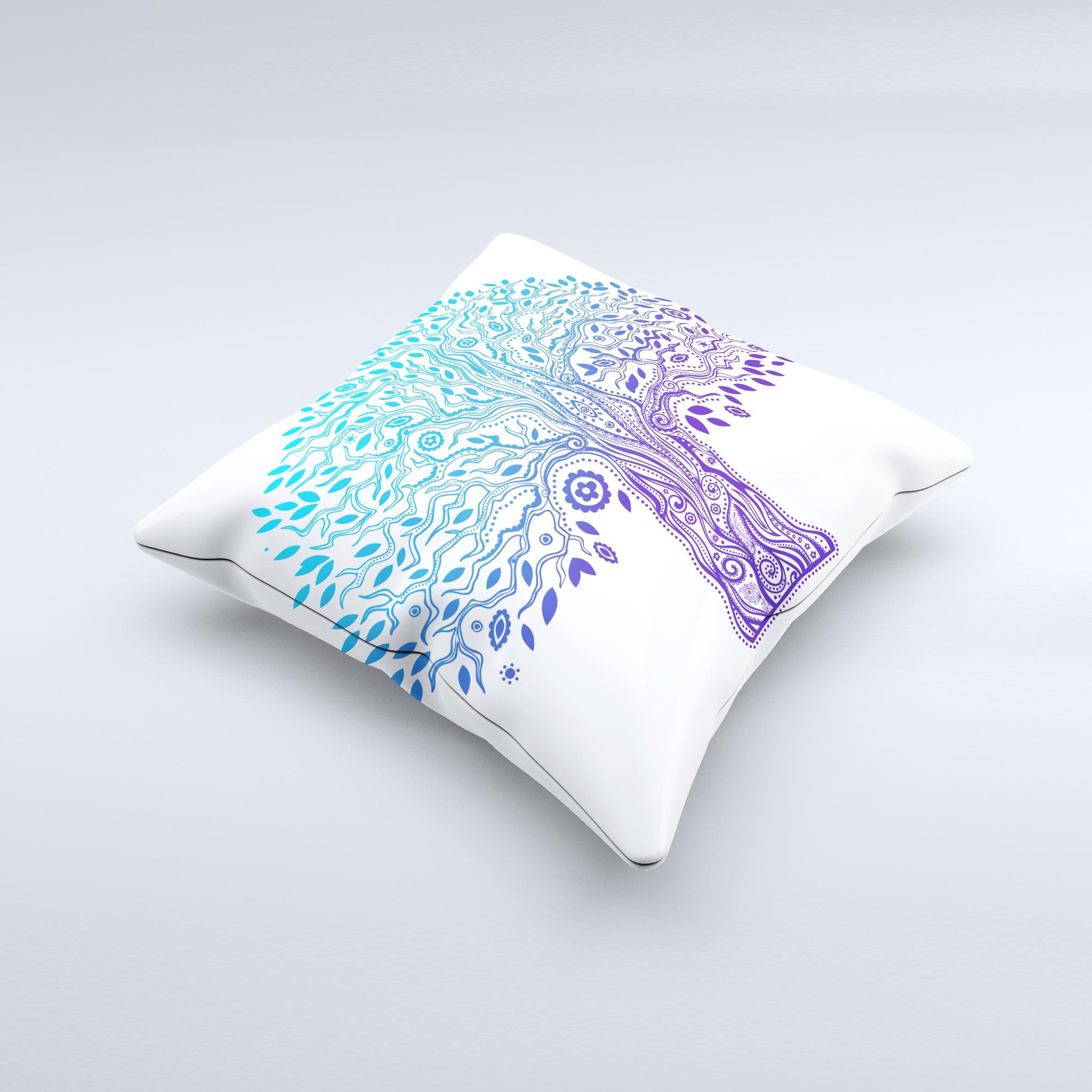 Gradiated Tree of Life ink-Fuzed Decorative Throw Pillow featuring vibrant colors and intricate design, handmade in Virginia.