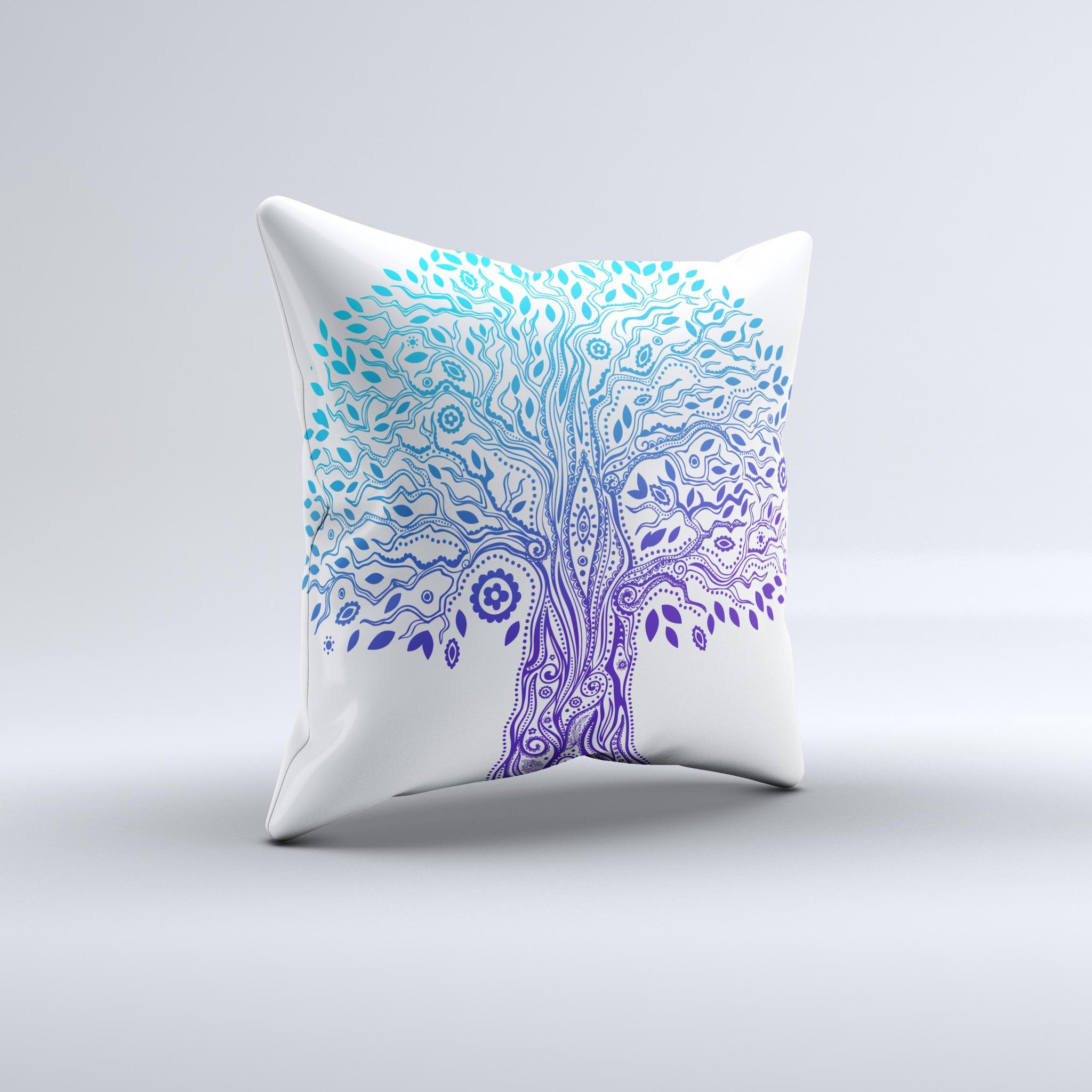 Gradiated Tree of Life ink-Fuzed Decorative Throw Pillow featuring vibrant colors and intricate design, handmade in Virginia.