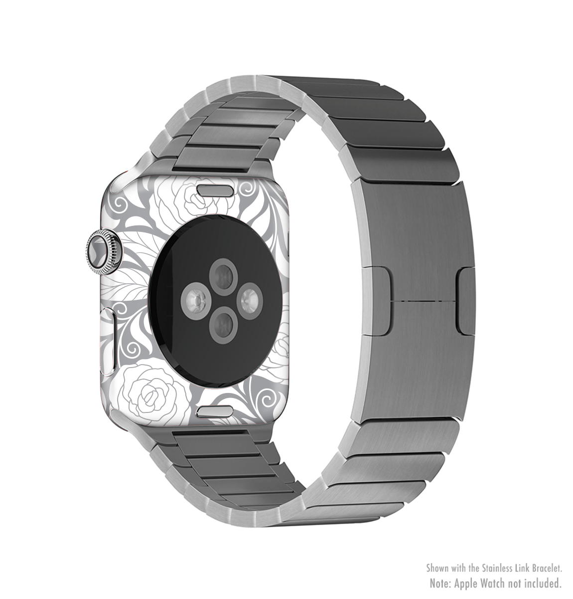 Gray Floral Pattern V3 Full-Body Skin Kit for Apple Watch, showcasing a stylish floral design on a sleek watch.