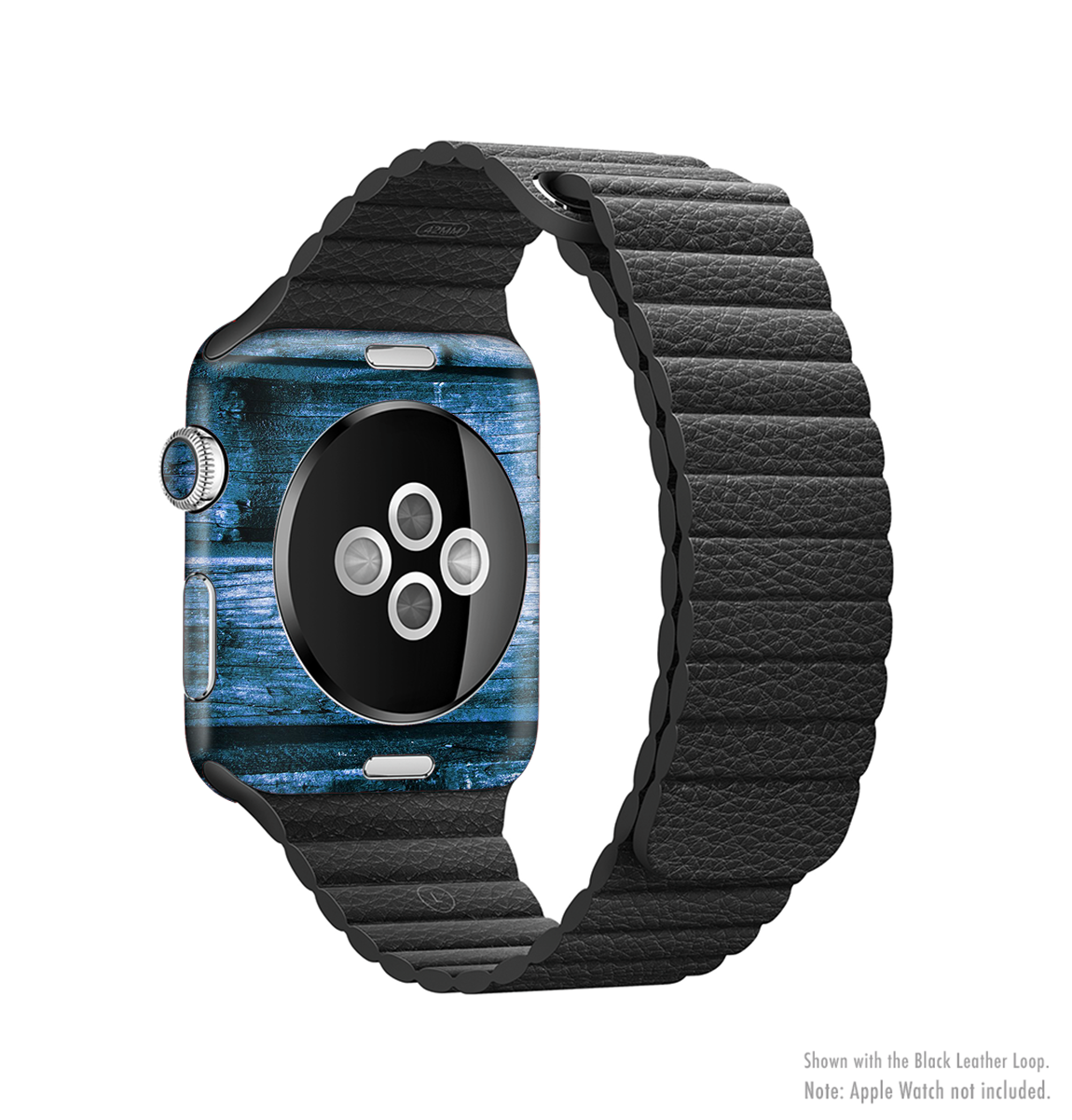 Grunge Blue Wood Planks Full-Body Skin Kit for Apple Watch, showcasing a stylish wood design that fits seamlessly on the device.