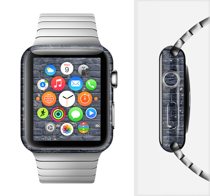 Grungy dark blue brick wall skin kit for Apple Watch, showcasing a stylish design that fits perfectly and protects the device.