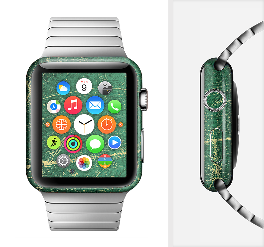 Grungy Green Surface Design Full-Body Skin Kit for Apple Watch, showcasing its vibrant pattern and sleek fit.