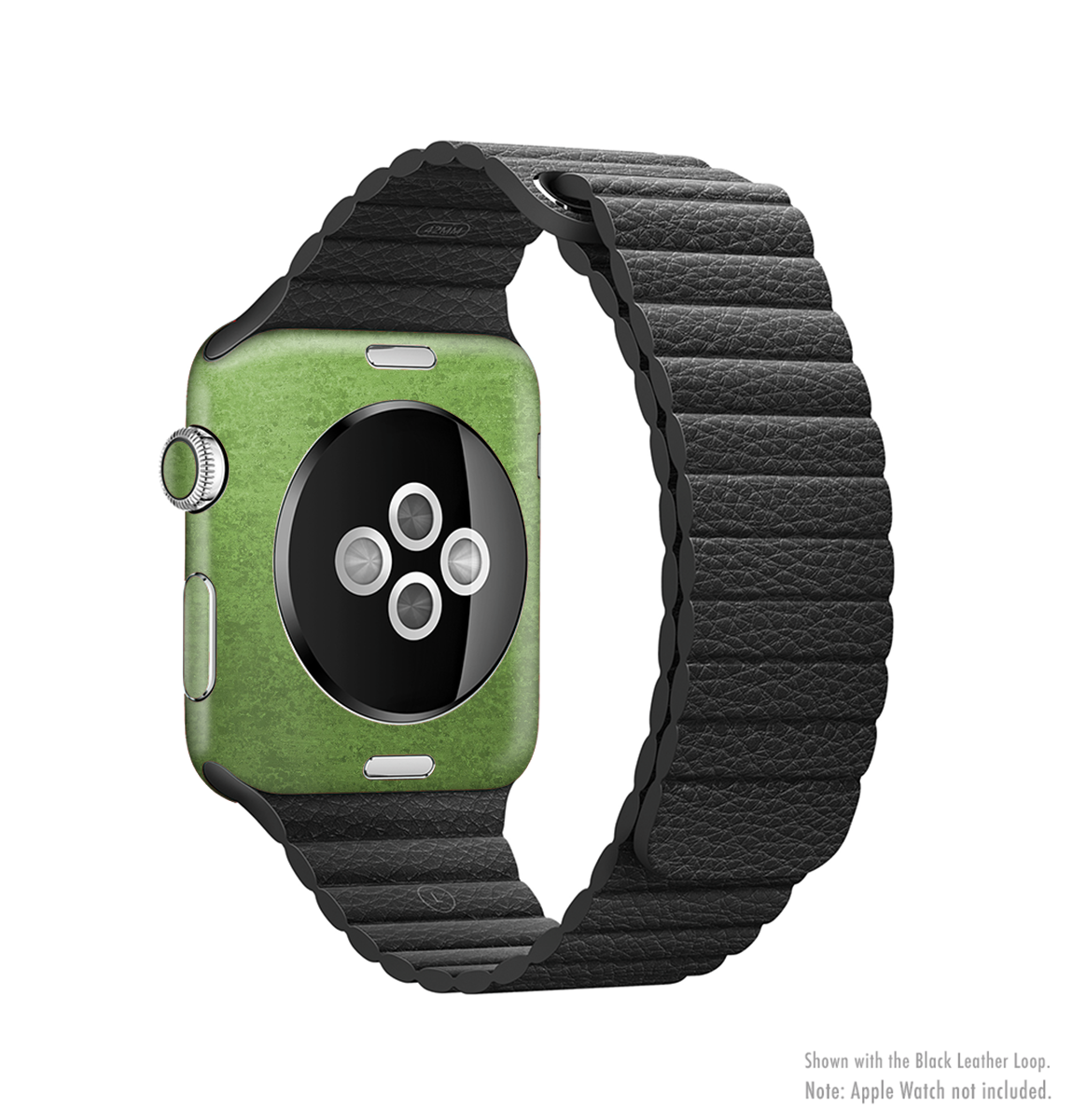 Grungy green full-body skin kit for Apple Watch, showcasing a stylish design and premium vinyl material.
