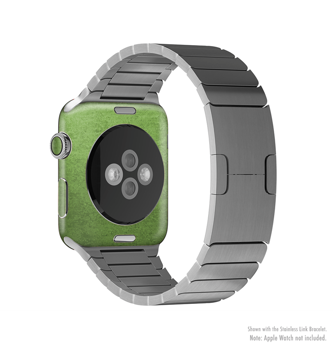 Grungy green full-body skin kit for Apple Watch, showcasing a stylish design and premium vinyl material.