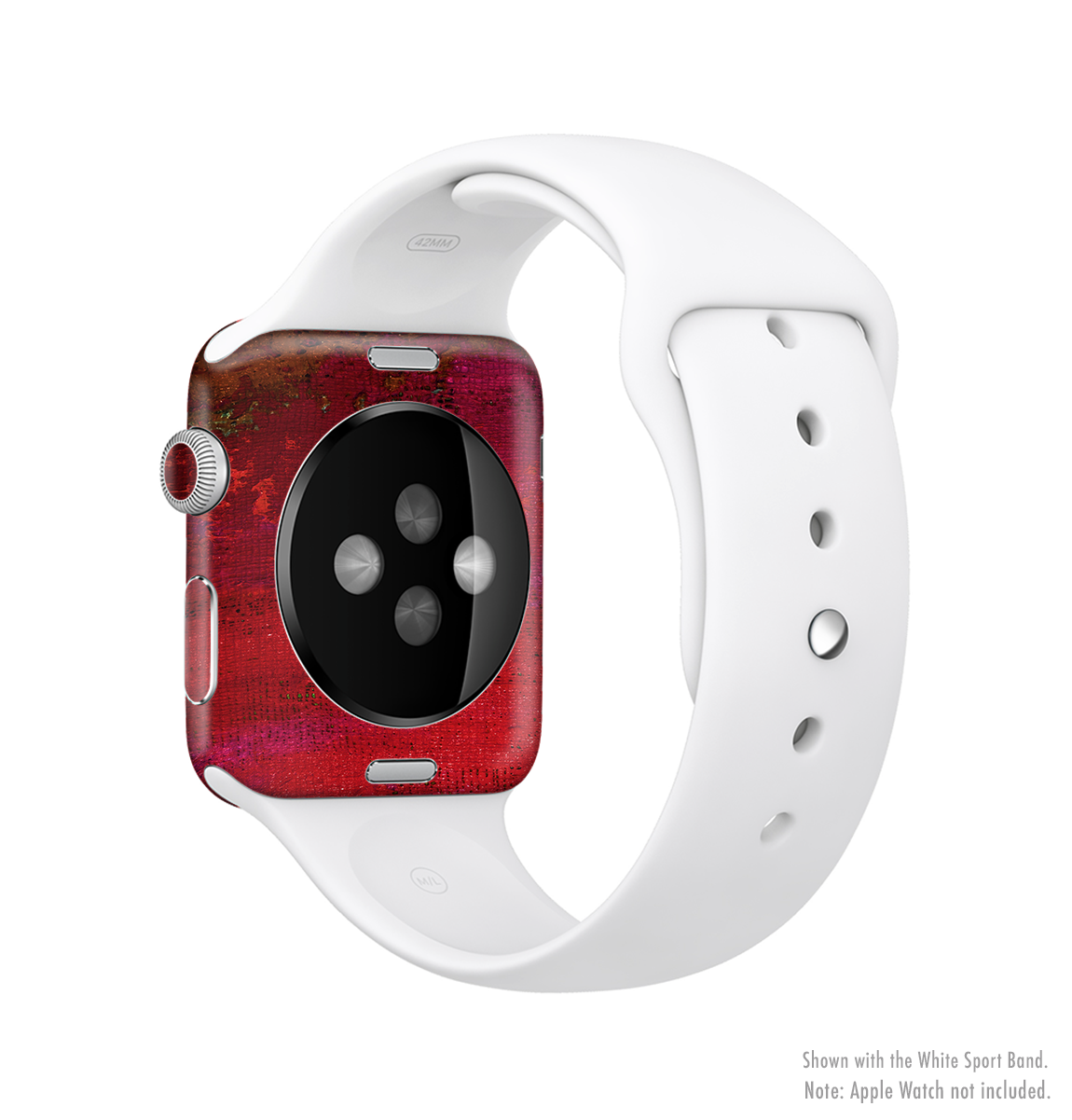 Grungy Red Abstract Paint Full-Body Skin Kit for Apple Watch, showcasing vibrant colors and unique patterns.