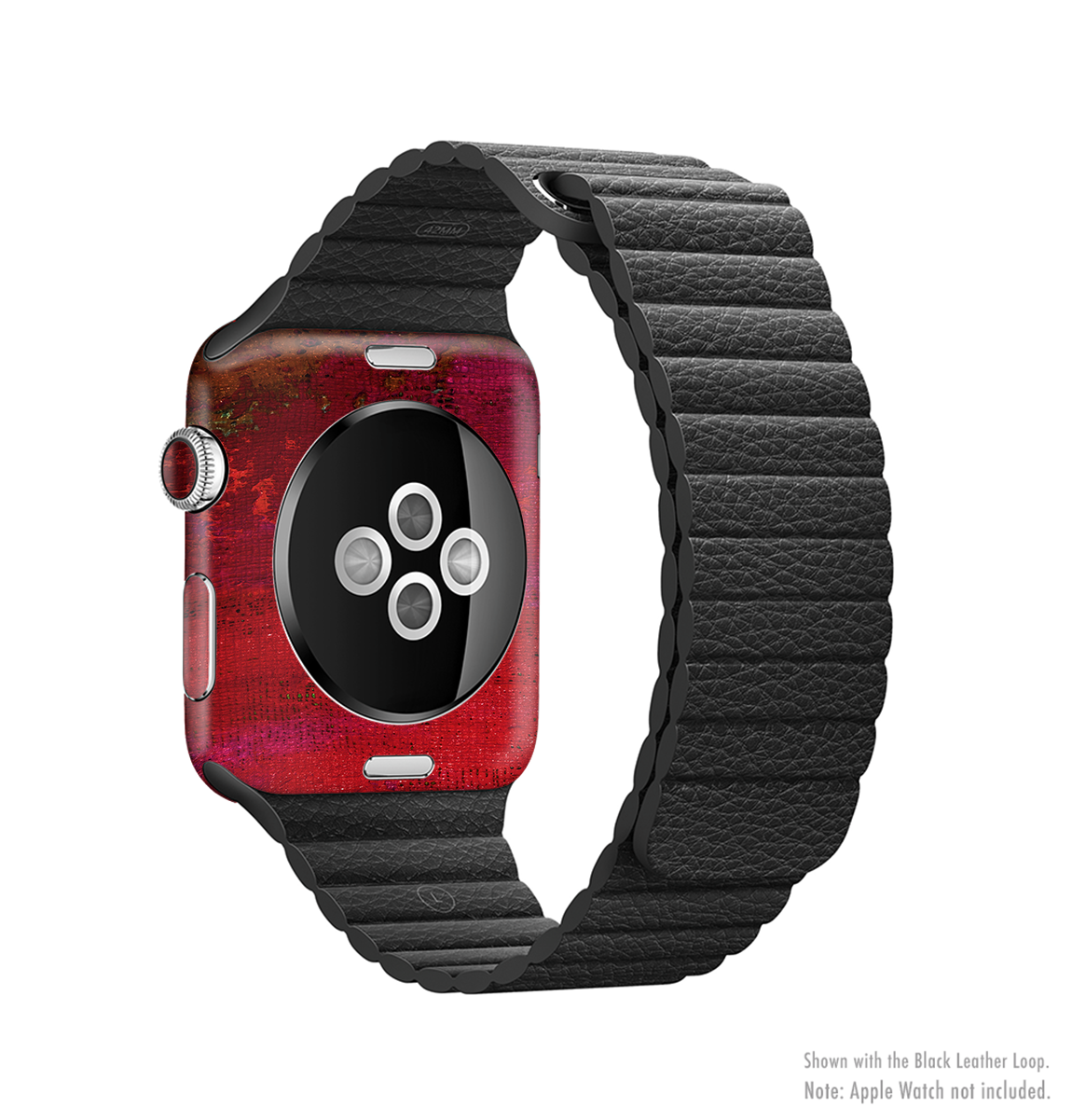 Grungy Red Abstract Paint Full-Body Skin Kit for Apple Watch, showcasing vibrant colors and unique patterns.