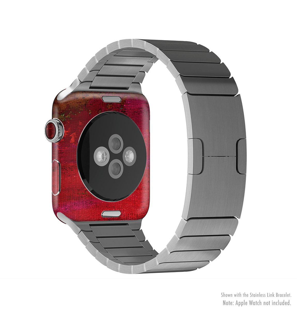 Grungy Red Abstract Paint Full-Body Skin Kit for Apple Watch, showcasing vibrant colors and unique patterns.
