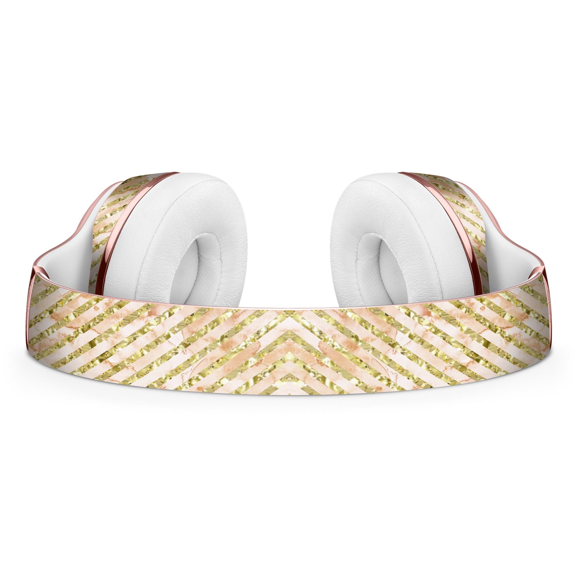 White headphones with gold pattern.