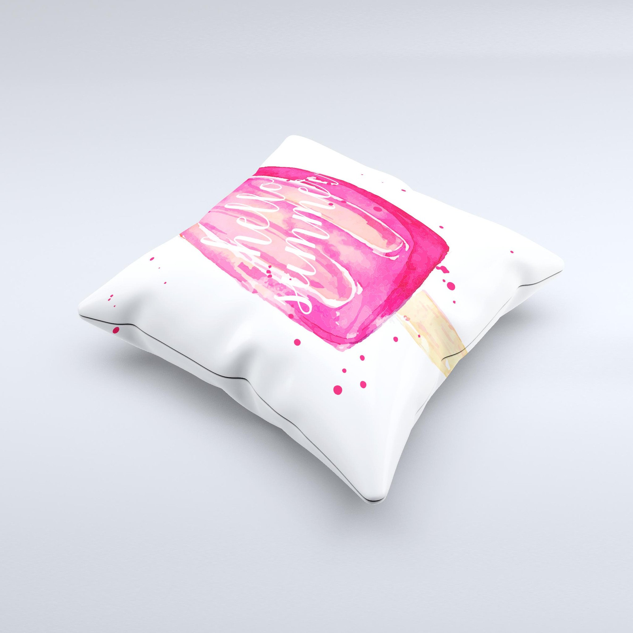 Hello Summer Popcicle ink-Fuzed Decorative Throw Pillow featuring vibrant colors and unique design, handcrafted in Virginia.