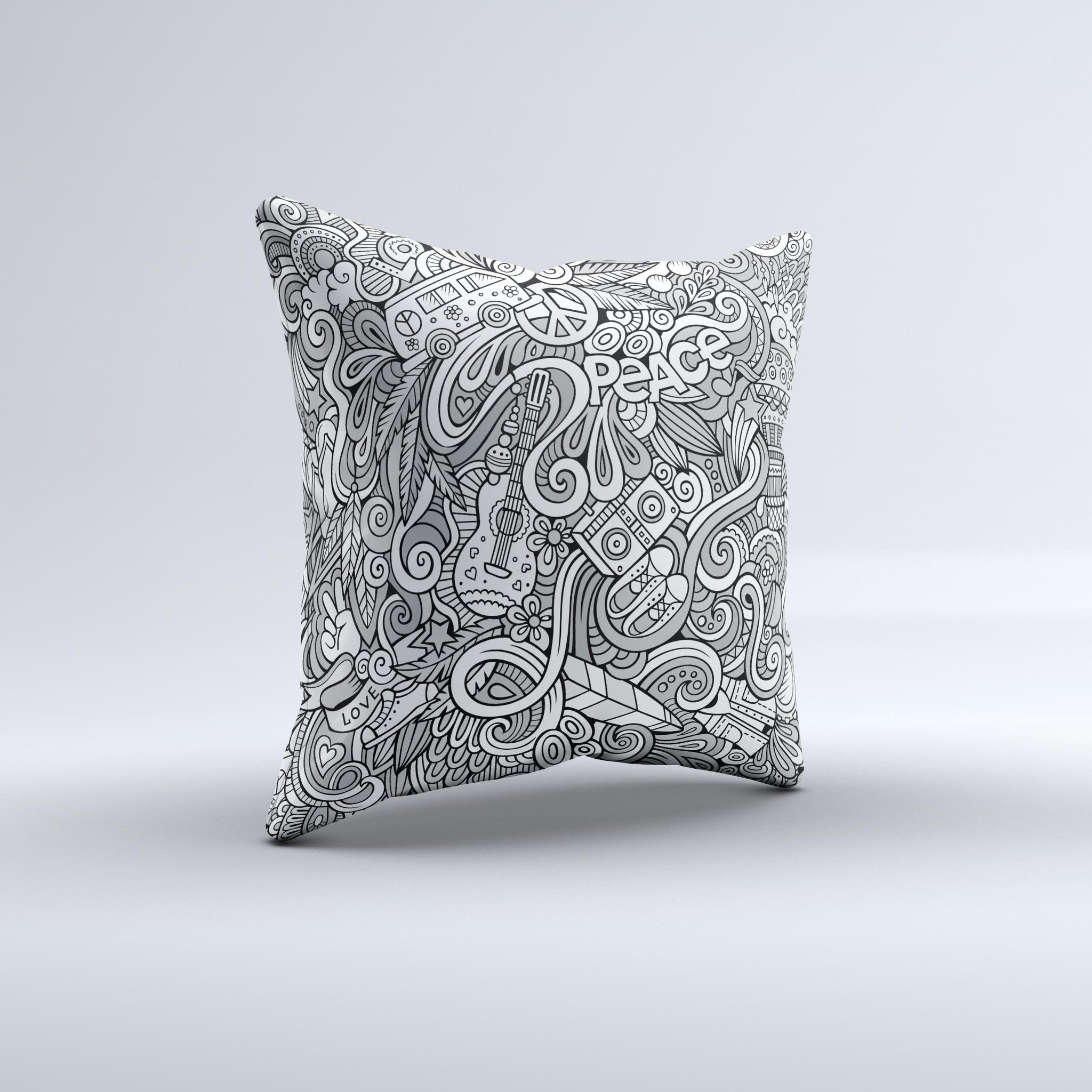 A colorful, handcrafted throw pillow featuring unique designs, made from high-quality poly/cotton fabric with plush polyester filling.