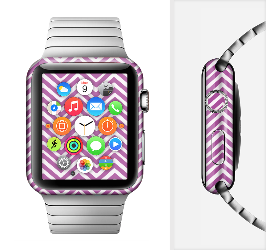 Hot Pink Thin Sharp Chevron Full-Body Skin Kit for Apple Watch, showcasing vibrant chevron pattern and sleek design.