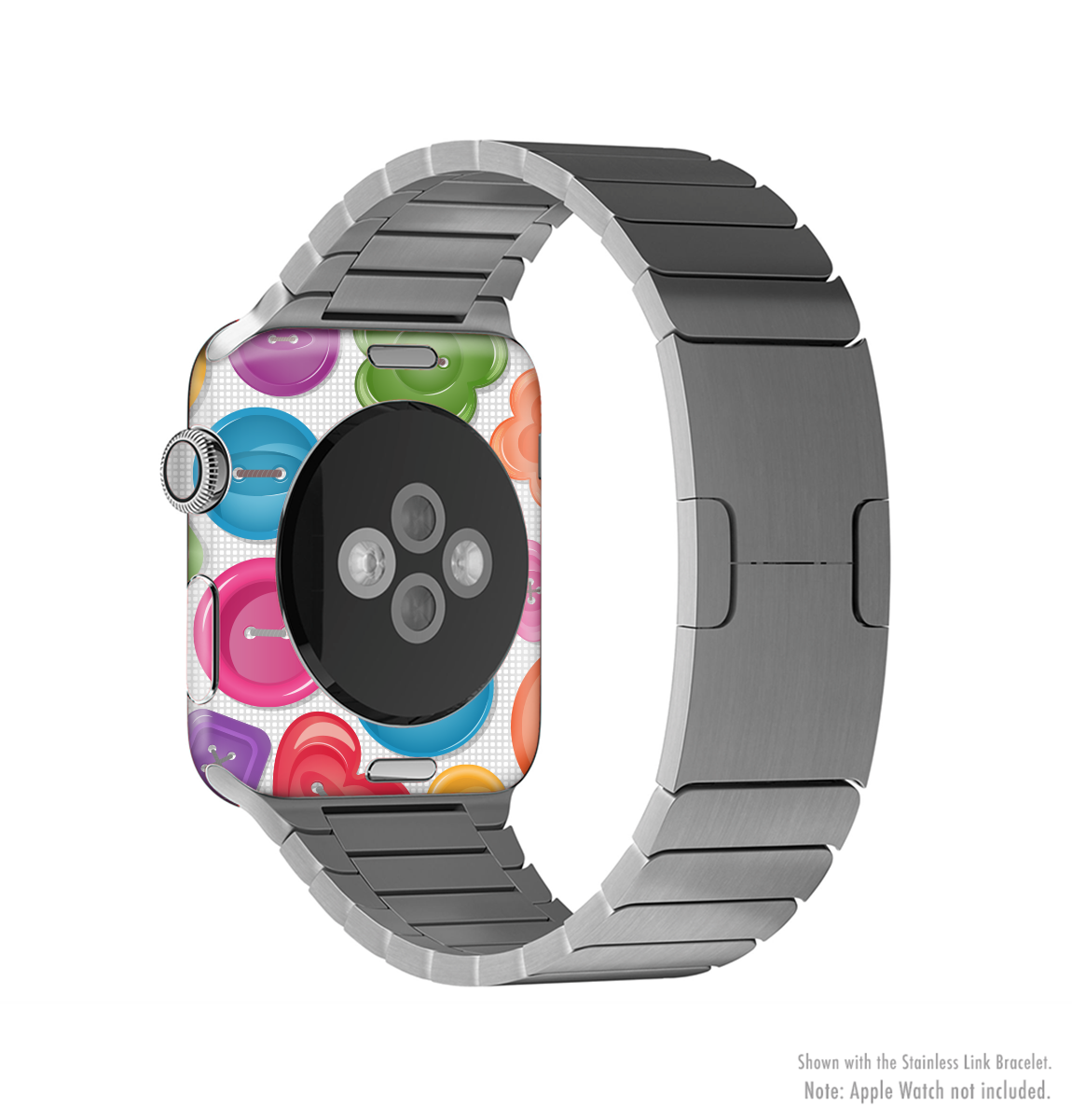 The Icon Shaped Color Buttons Full-Body Skin Kit for Apple Watch showcasing vibrant colors and a sleek design.