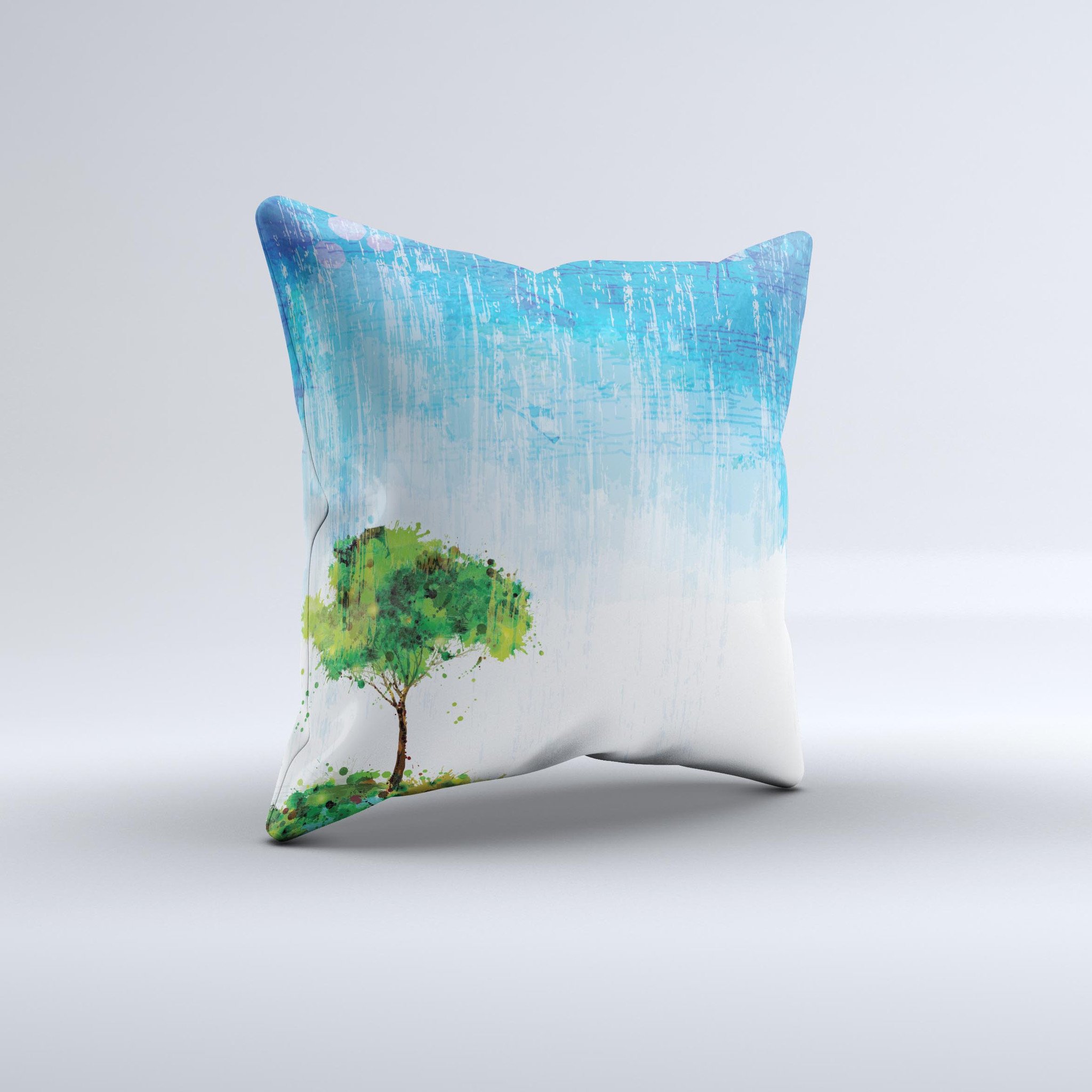Handcrafted Individual Tree Splatter ink-Fuzed Decorative Throw Pillow featuring unique splatter design and high-quality fabric.
