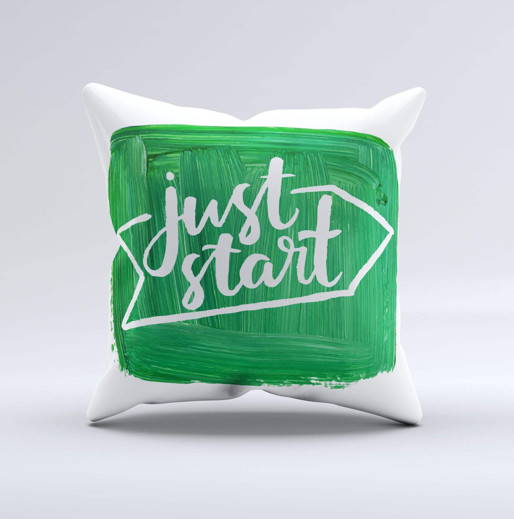A vibrant green decorative throw pillow with ink-fuzed design, showcasing unique handmade quality and high thread count fabric.