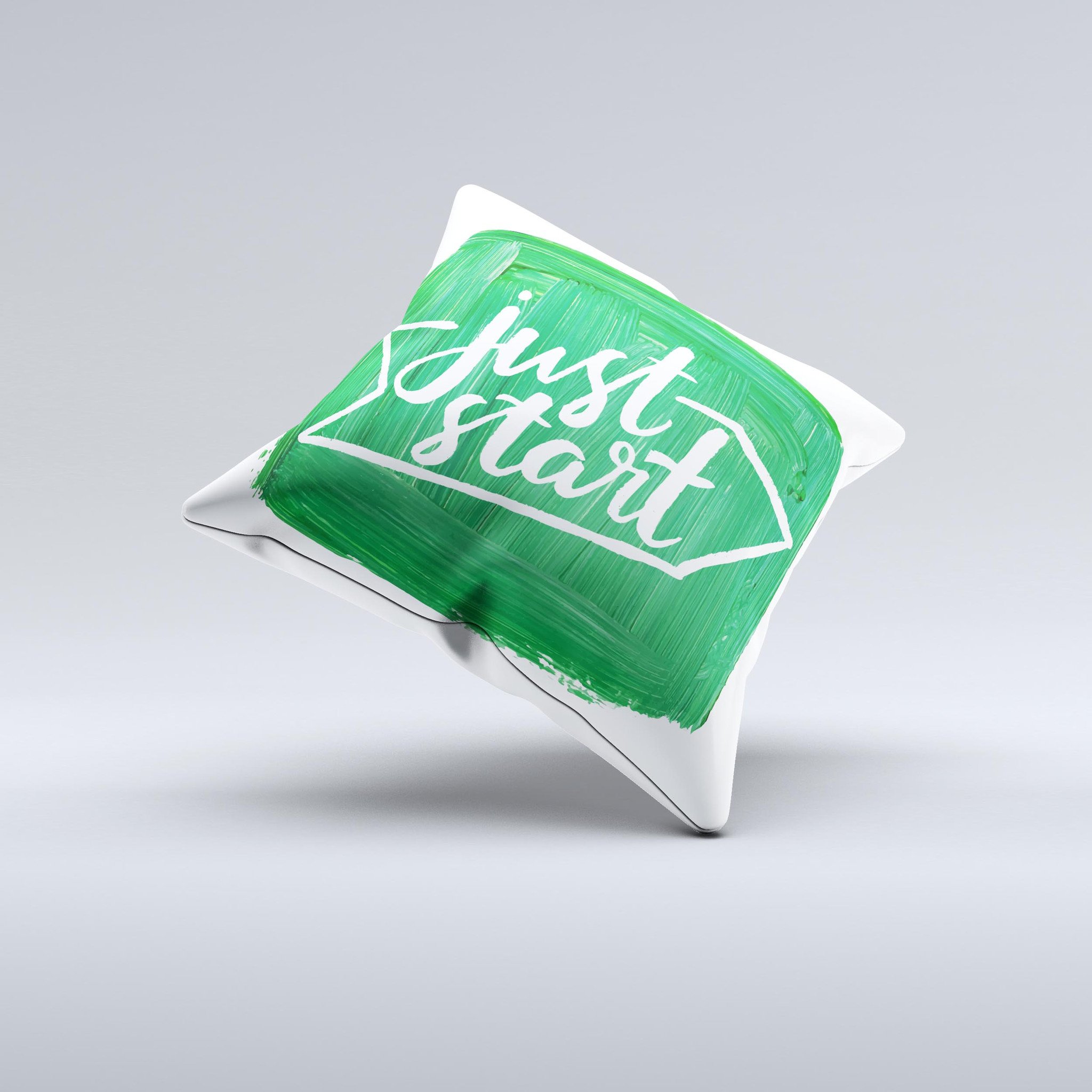 A vibrant green decorative throw pillow with ink-fuzed design, showcasing unique handmade quality and high thread count fabric.
