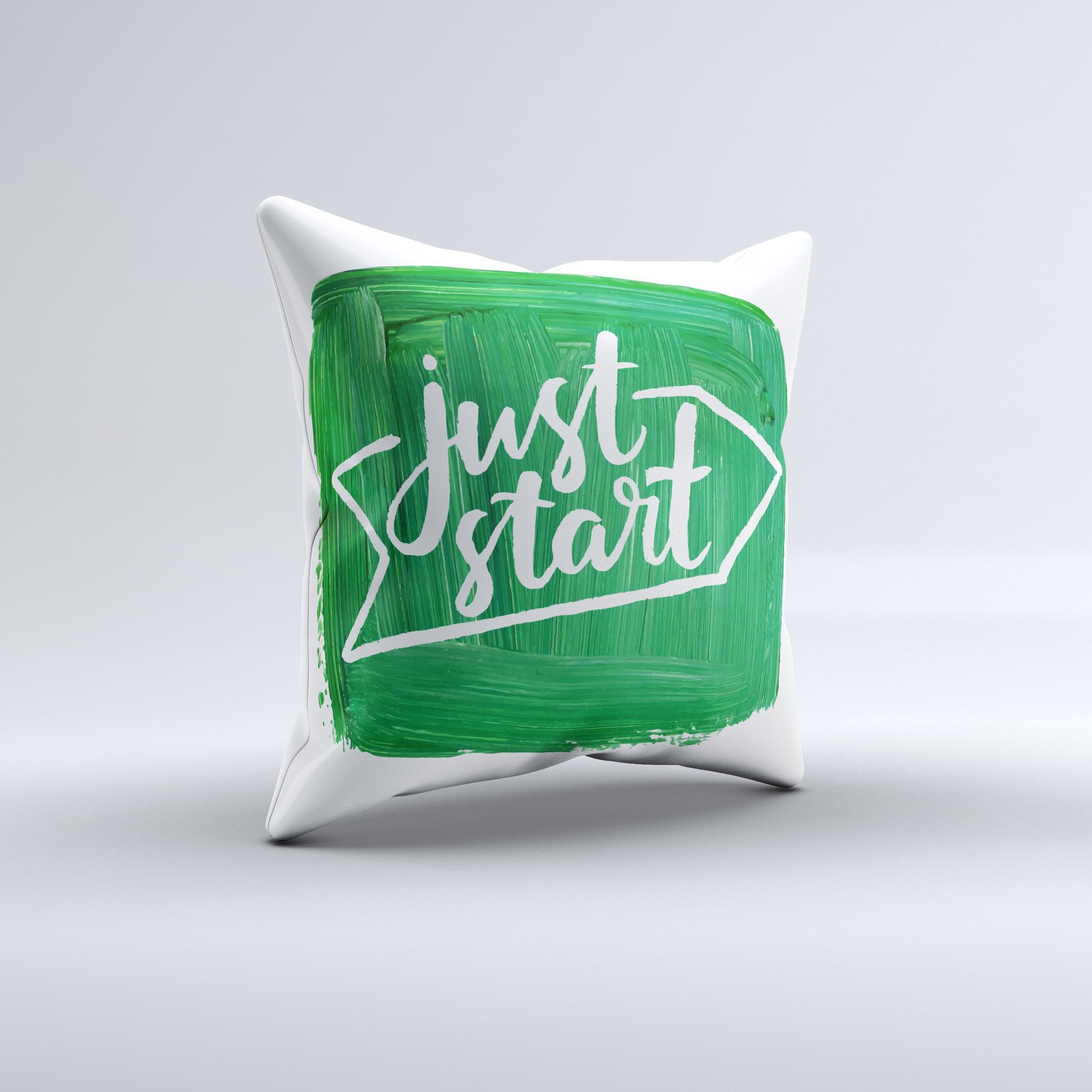 A vibrant green decorative throw pillow with ink-fuzed design, showcasing unique handmade quality and high thread count fabric.