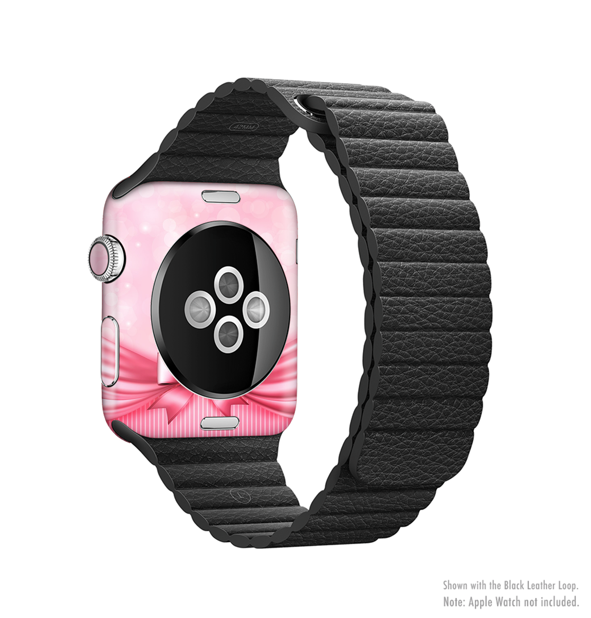 The Magical Pink Bow Full-Body Skin Kit for Apple Watch, showcasing a vibrant pink bow design on a sleek vinyl surface.