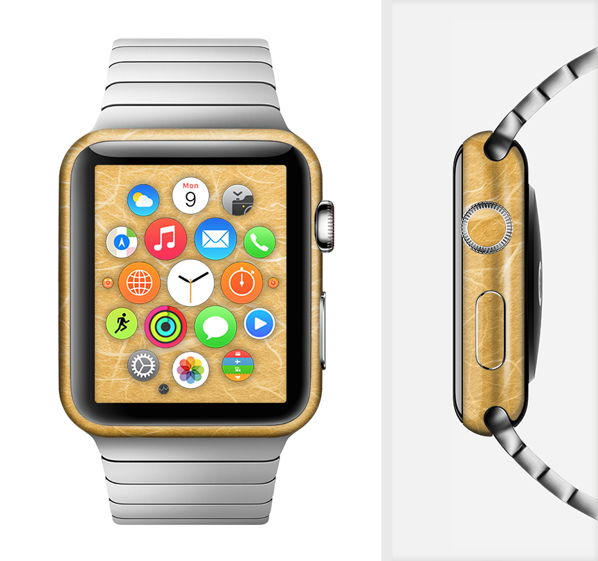 The Messy Golden Strands Full-Body Skin Kit for Apple Watch showcasing its stylish design and premium vinyl material.