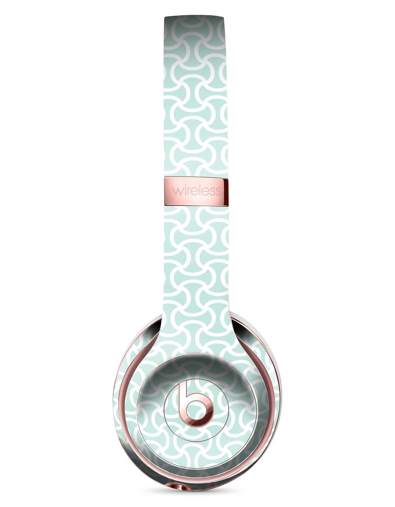 Mint and White Axed Pattern Full-Body Skin Kit for Beats by Dre Solo 3 Wireless Headphones, showcasing a stylish design and premium vinyl material.