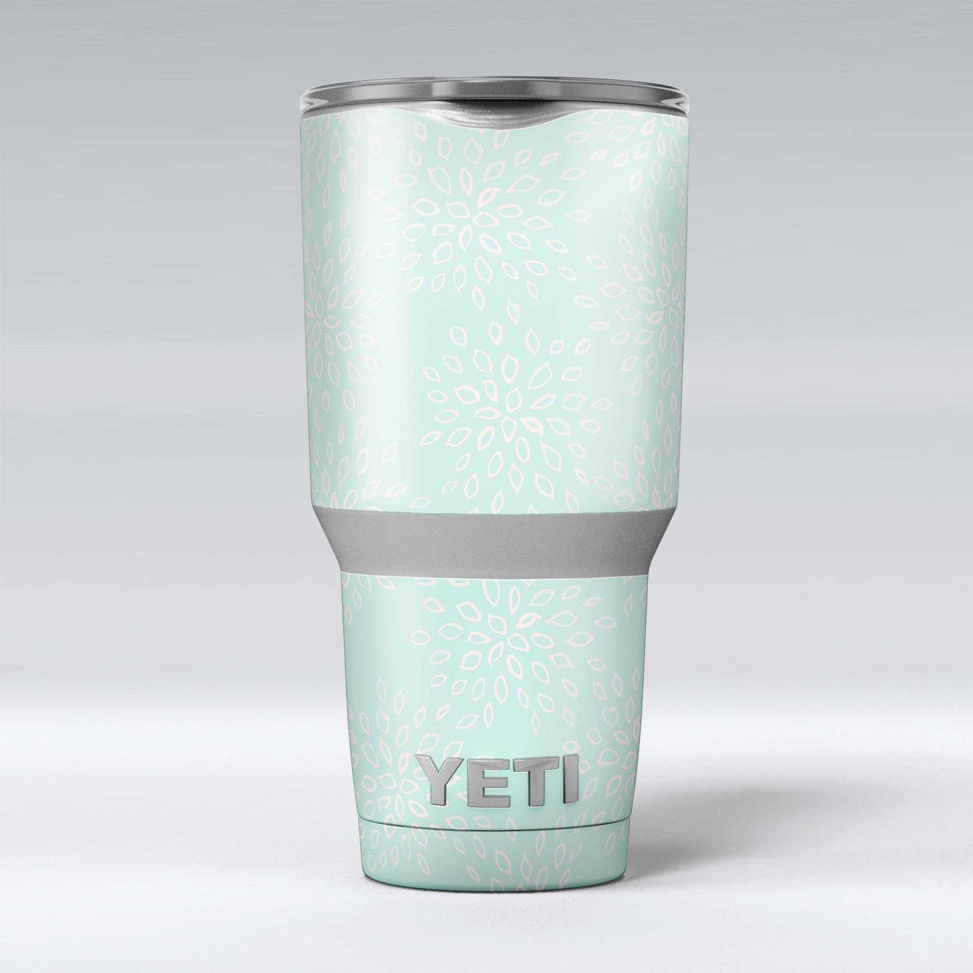 The Mint Flower Sprout skin decal vinyl wrap kit for Yeti Coolers, showcasing vibrant mint floral design and premium quality vinyl material.