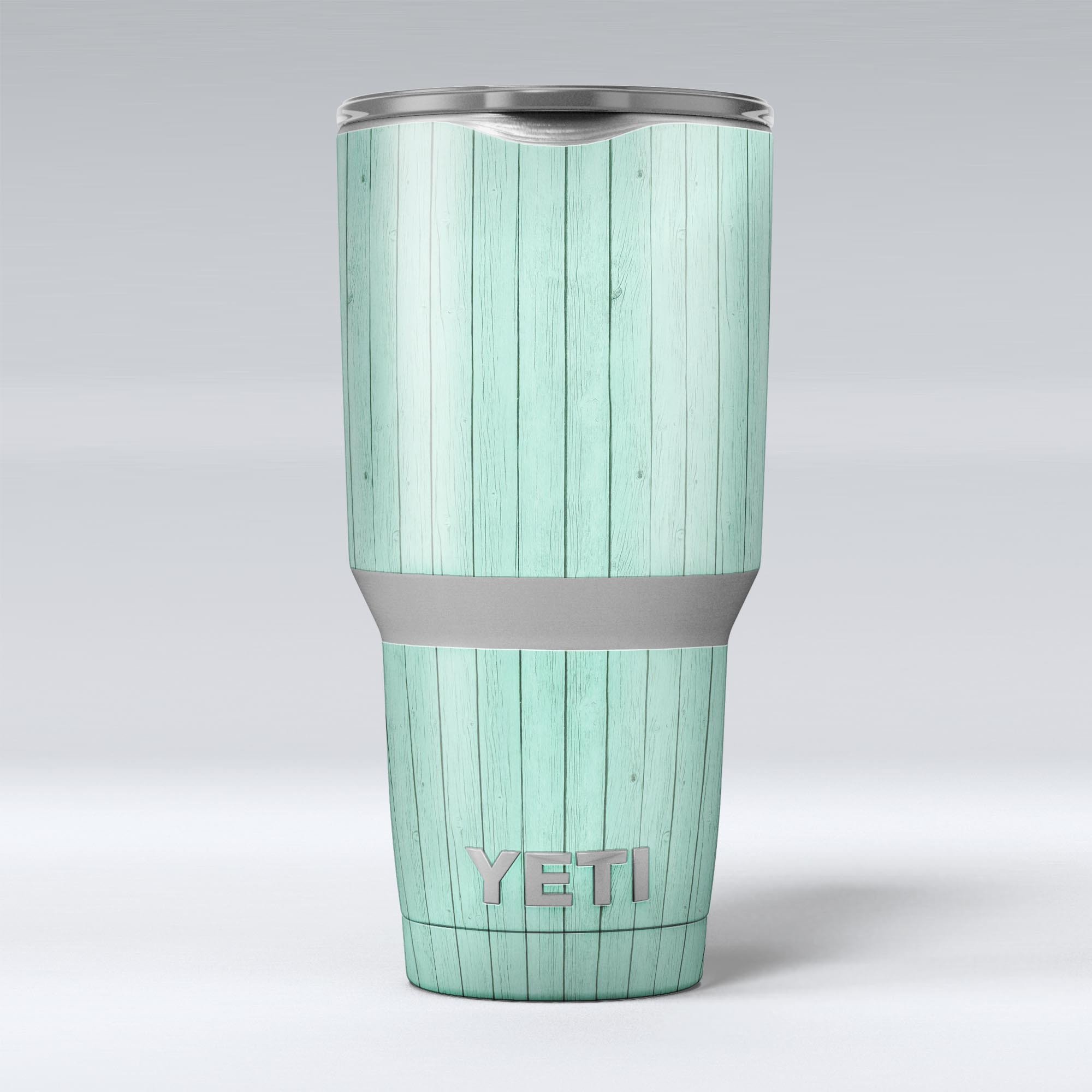 Mint Green Wood Planks skin decal vinyl wrap kit for Yeti Coolers, showcasing a stylish wood design for personalized protection.