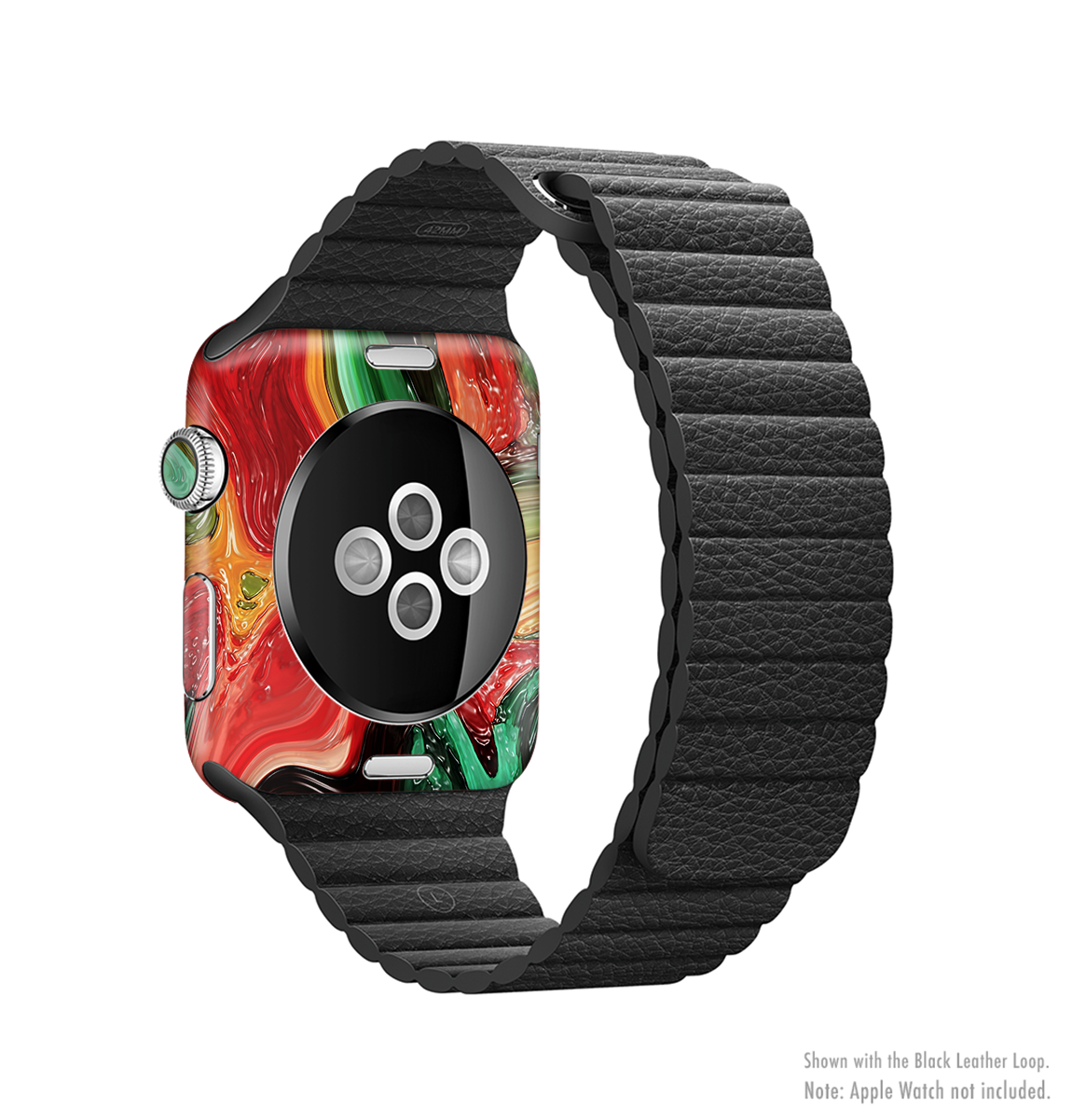 Mixed Orange and Green Paint Full-Body Skin Kit for Apple Watch, showcasing vibrant colors and a sleek design.