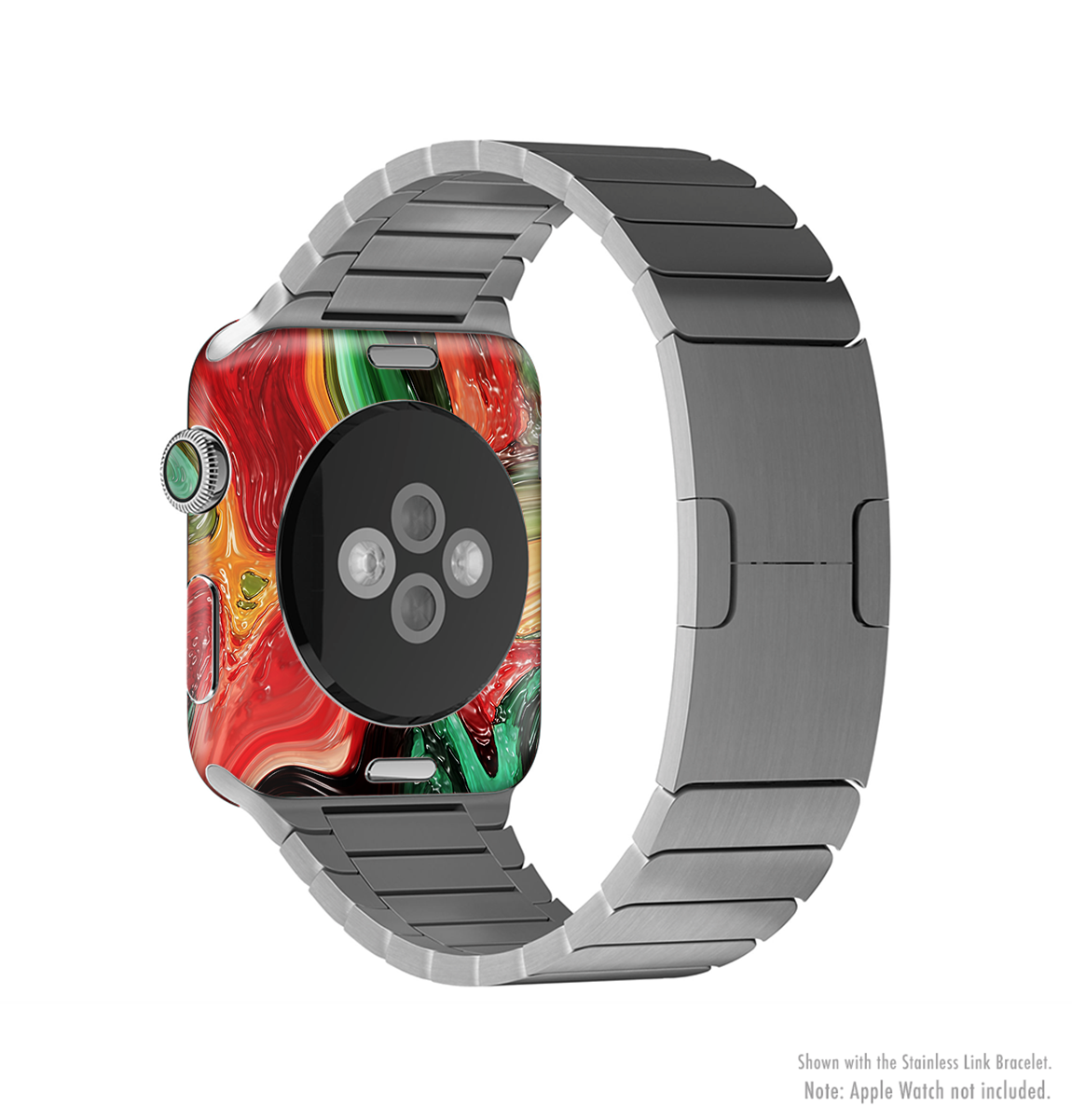 Mixed Orange and Green Paint Full-Body Skin Kit for Apple Watch, showcasing vibrant colors and a sleek design.